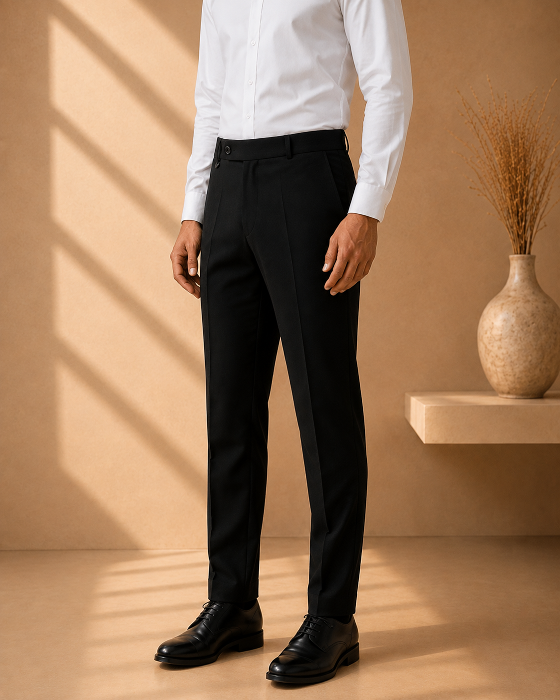 AKAZ COSTA Men's Black Premium Formal Trousers | Tailored Fit Formal Pants