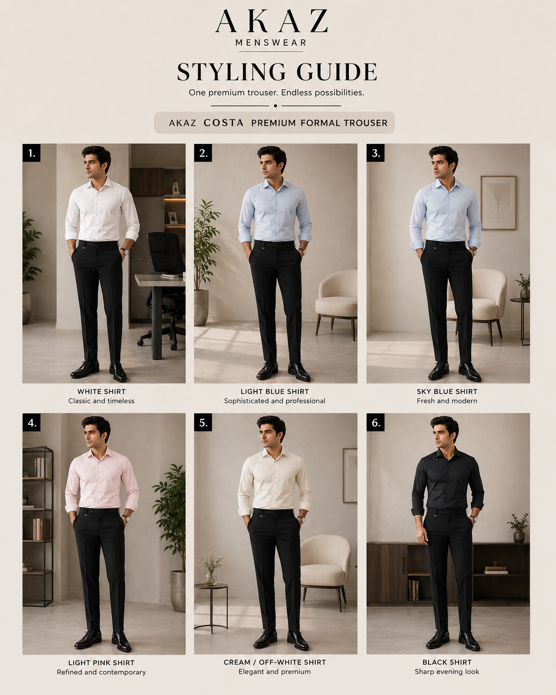 AKAZ COSTA Men's Black Premium Formal Trousers | Tailored Fit Formal Pants