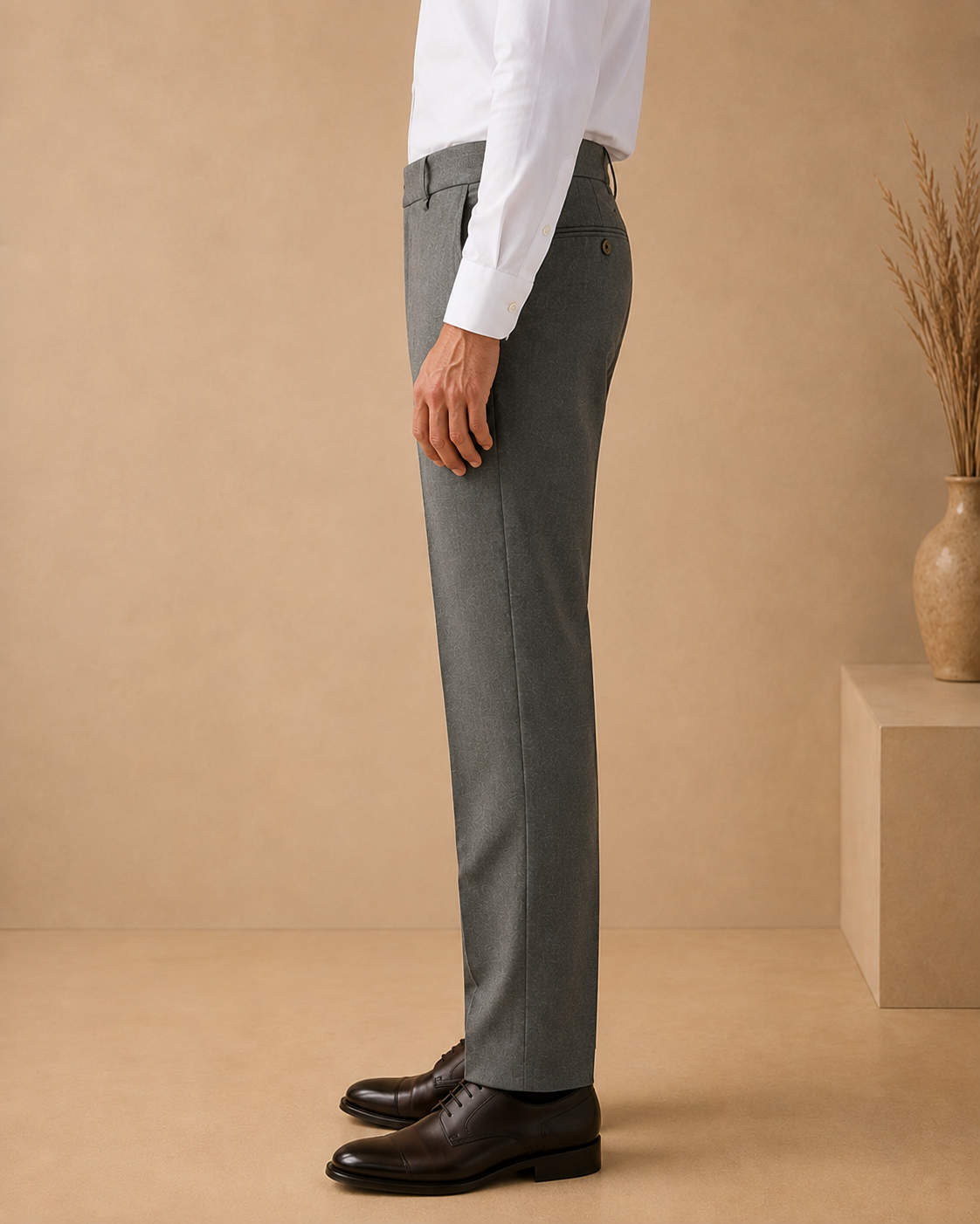 AKAZ COSTA Men's Grey Formal Trousers | Tailored Fit Dress Pants for Office & Business