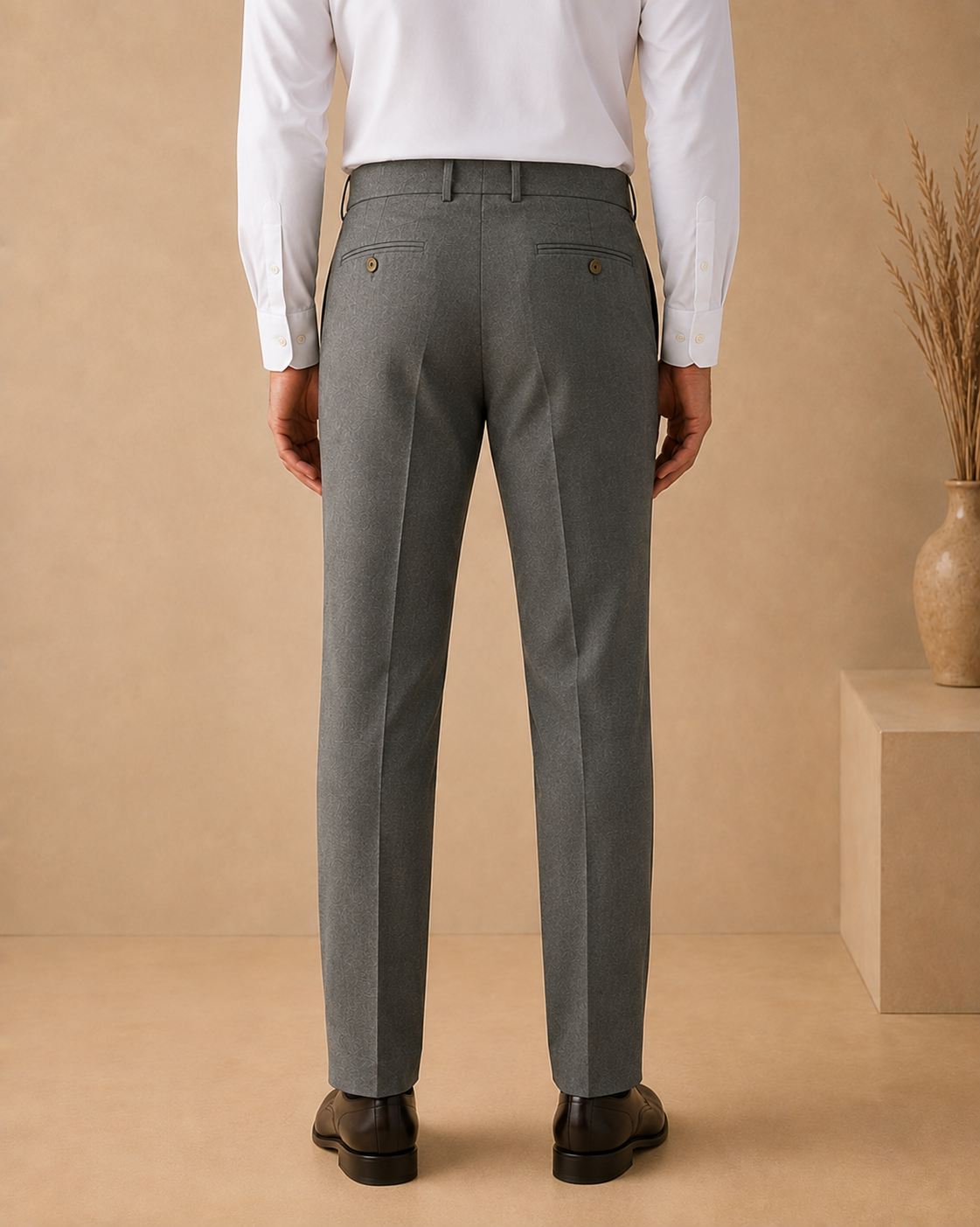 AKAZ COSTA Men's Grey Formal Trousers | Tailored Fit Dress Pants for Office & Business