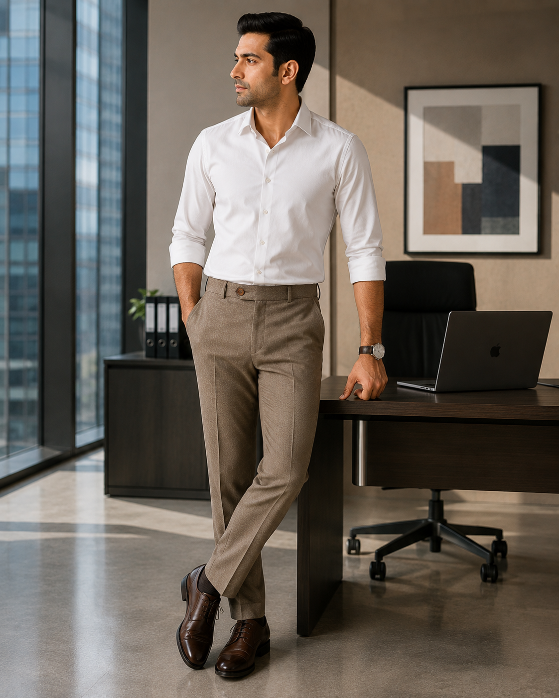AKAZ COSTA Men's Khaki Trousers | Premium Smart Casual & Formal Pants for Men