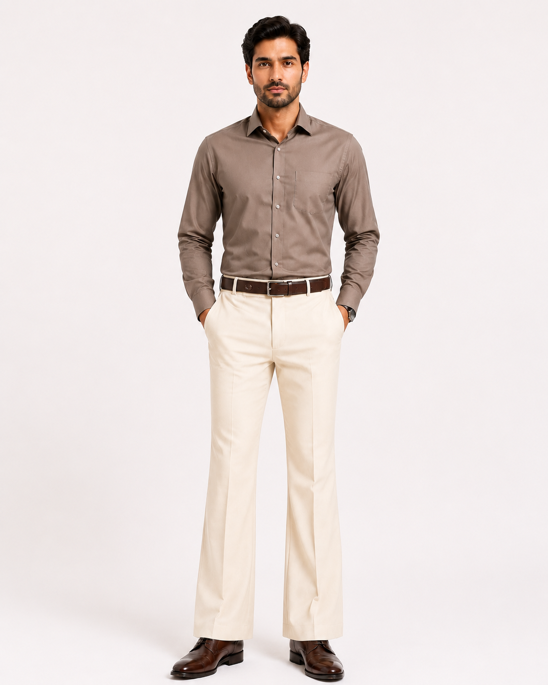 Premium Cream Bootcut Trousers for Men | Wedding & Formal Pants