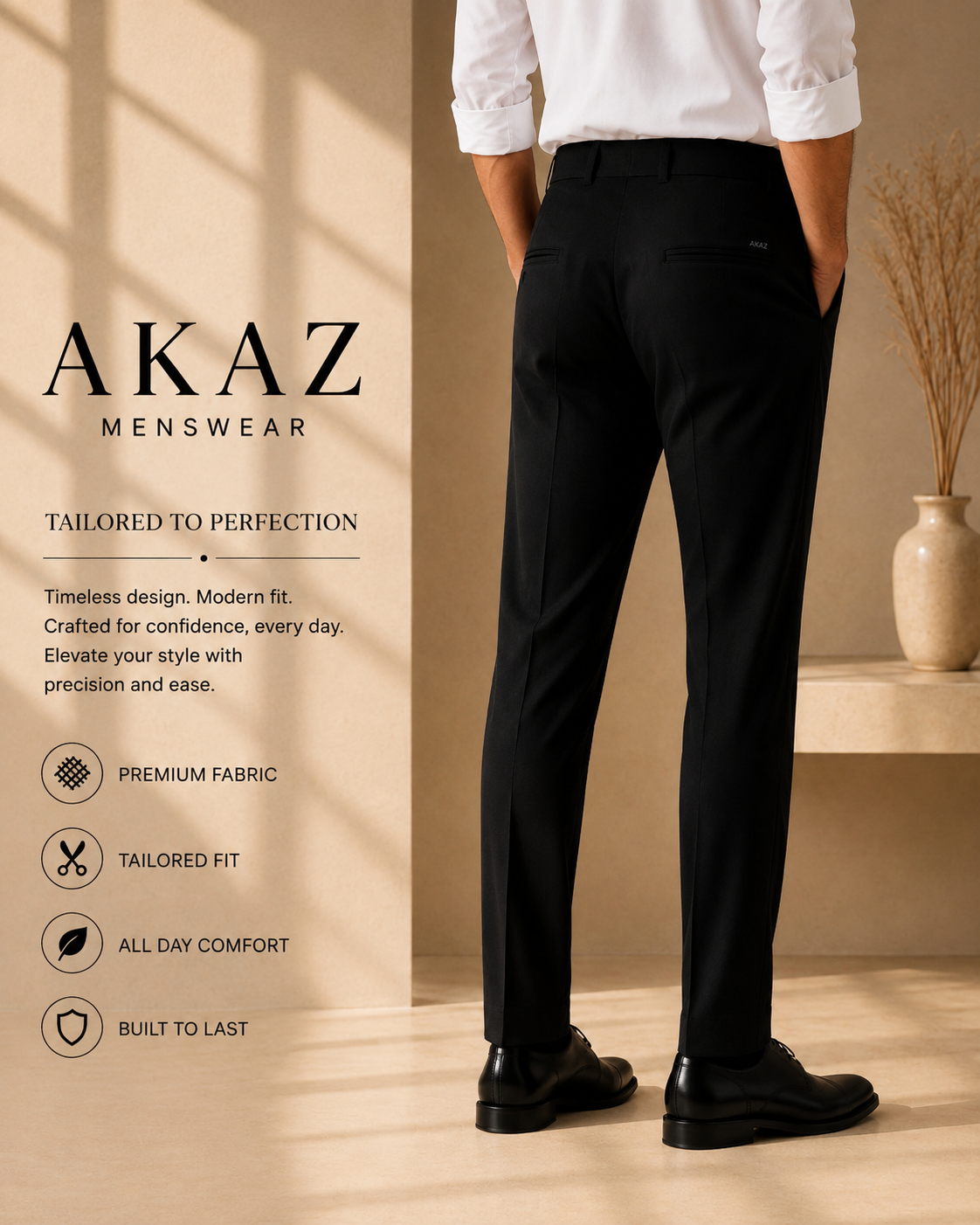 AKAZ FUJI Men's Premium Formal Trousers | Tailored Fit Pants
