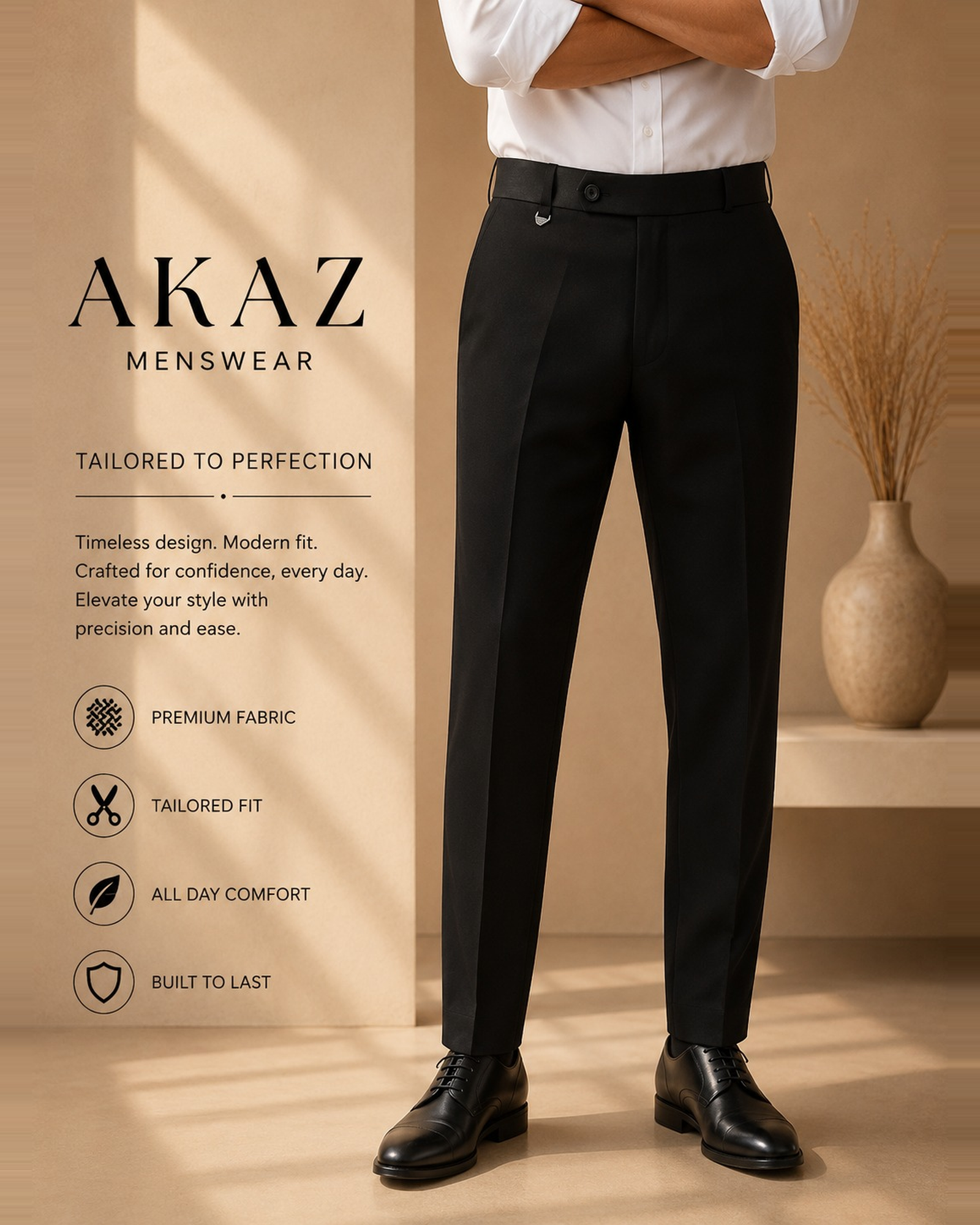 AKAZ FUJI Men's Premium Formal Trousers | Tailored Fit Pants