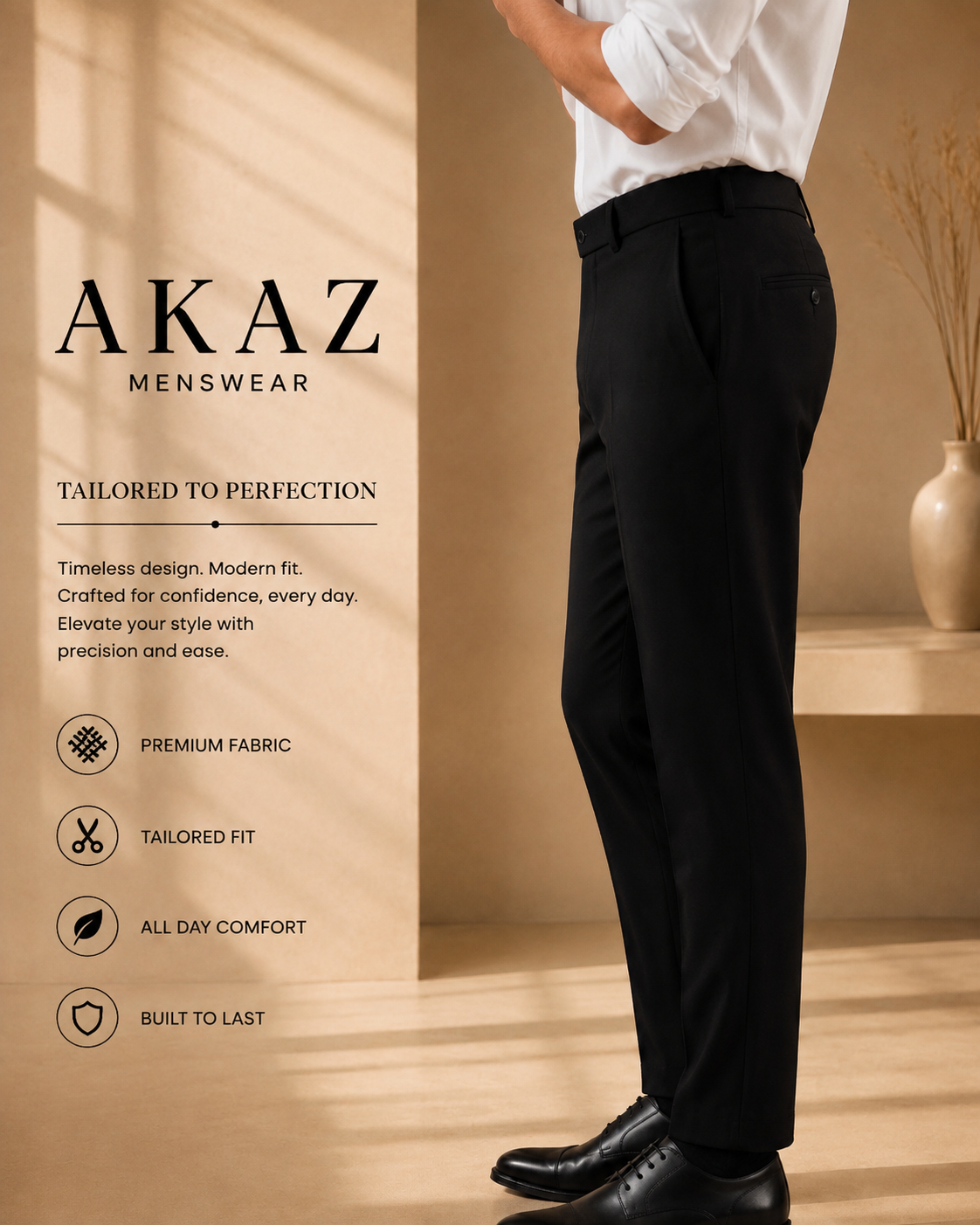 AKAZ FUJI Men's Premium Formal Trousers | Tailored Fit Pants