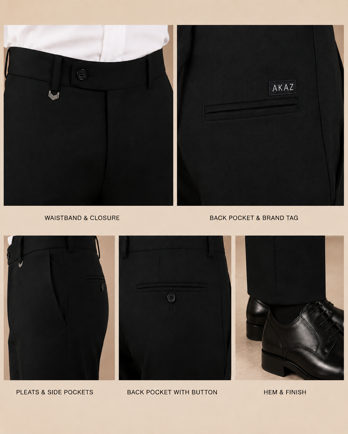 AKAZ FUJI Men's Premium Formal Trousers | Tailored Fit Pants