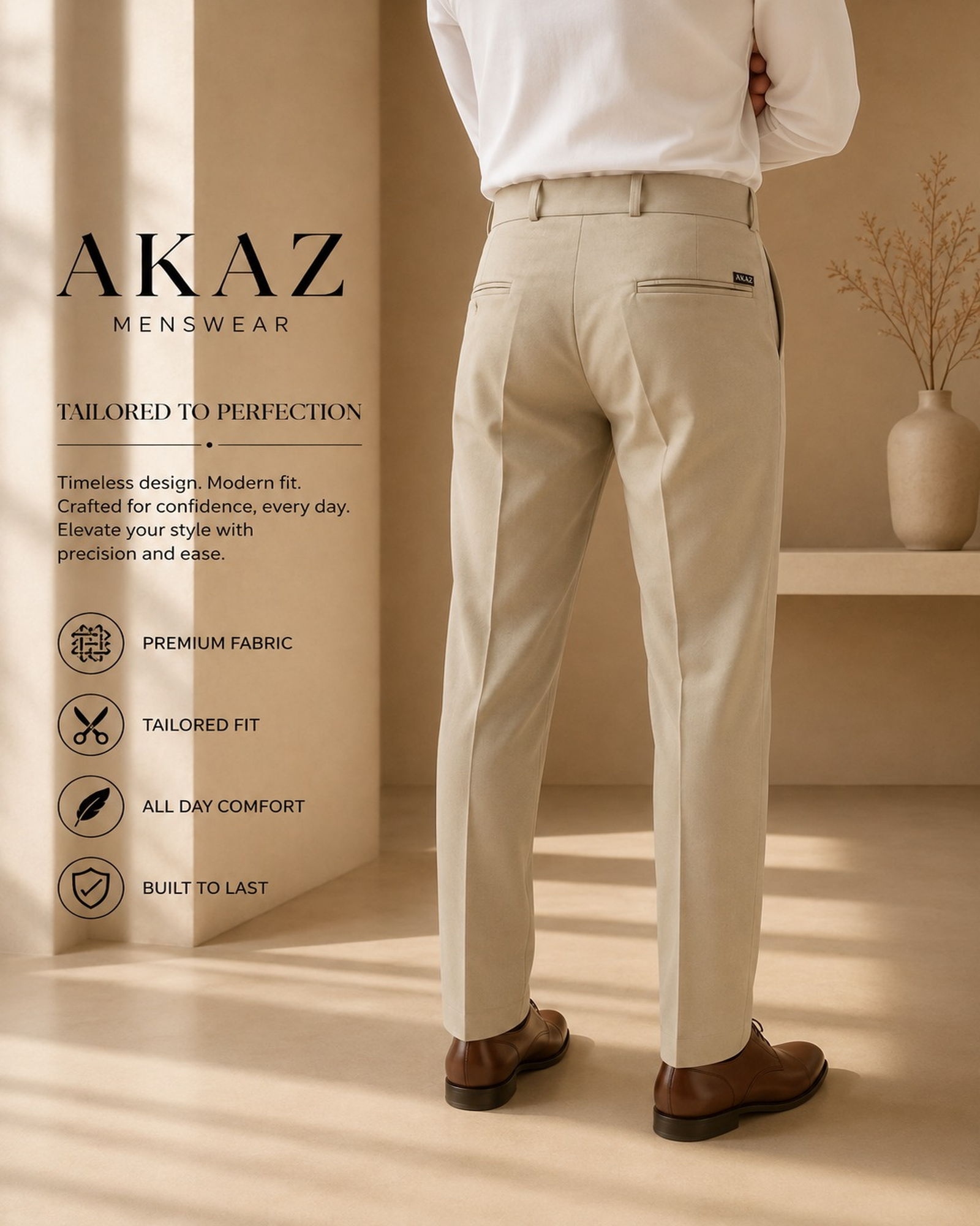 AKAZ FUJI Men's Premium Formal Trousers | Tailored Fit Pants