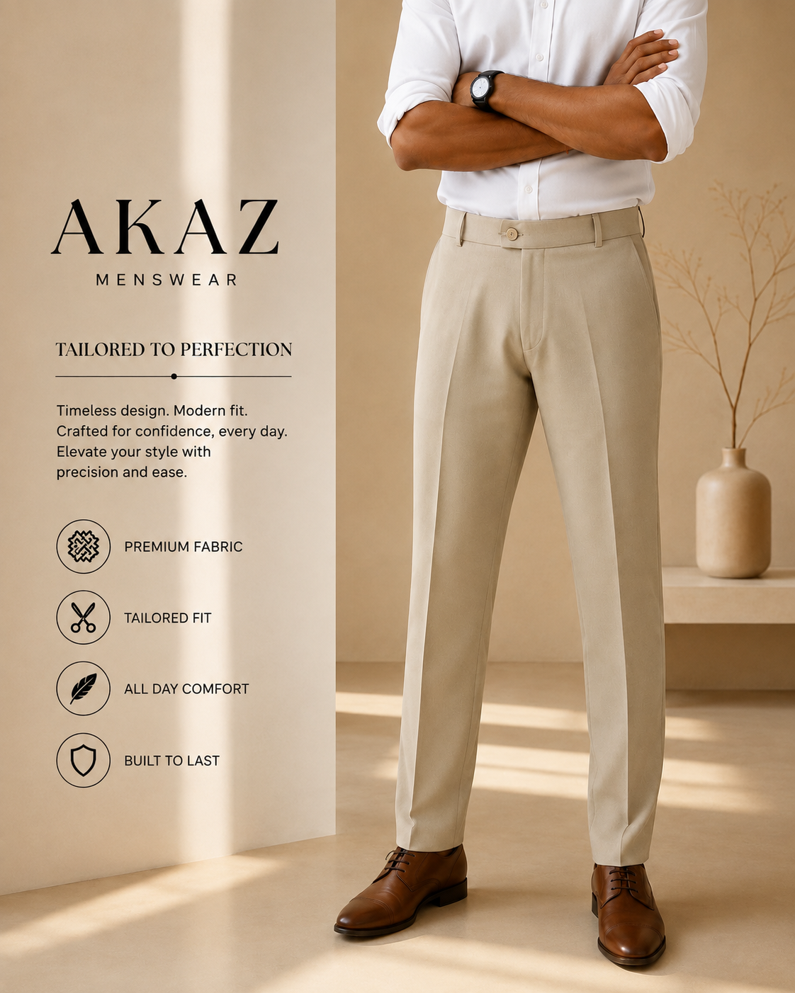 AKAZ FUJI Men's Premium Formal Trousers | Tailored Fit Pants