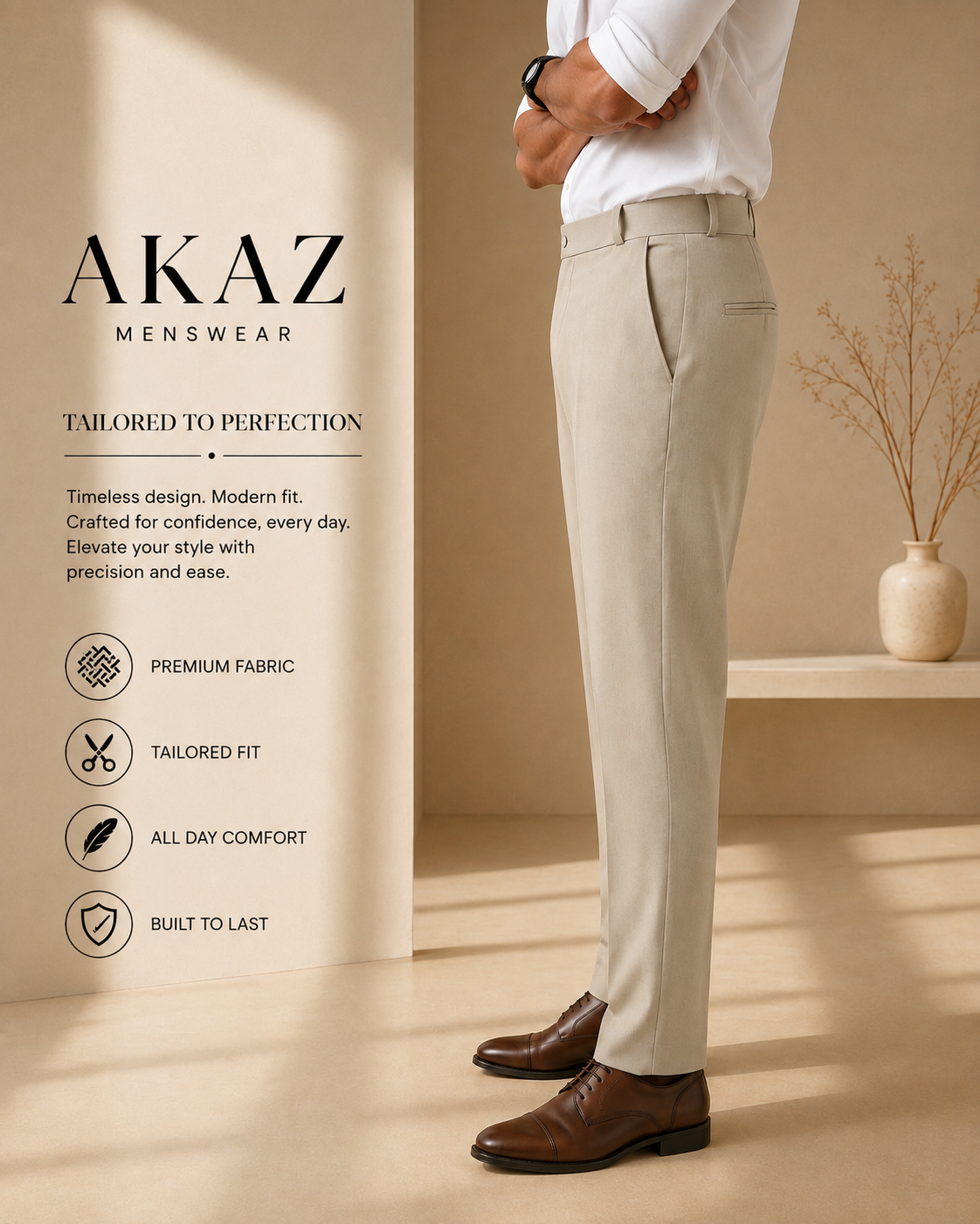 AKAZ FUJI Men's Premium Formal Trousers | Tailored Fit Pants