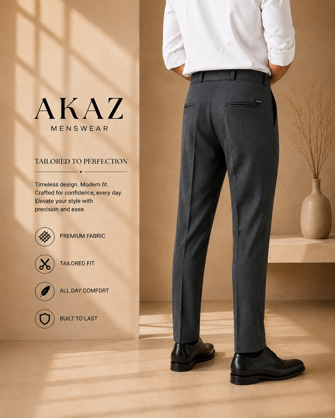 AKAZ FUJI Men's Premium Formal Trousers | Tailored Fit Pants
