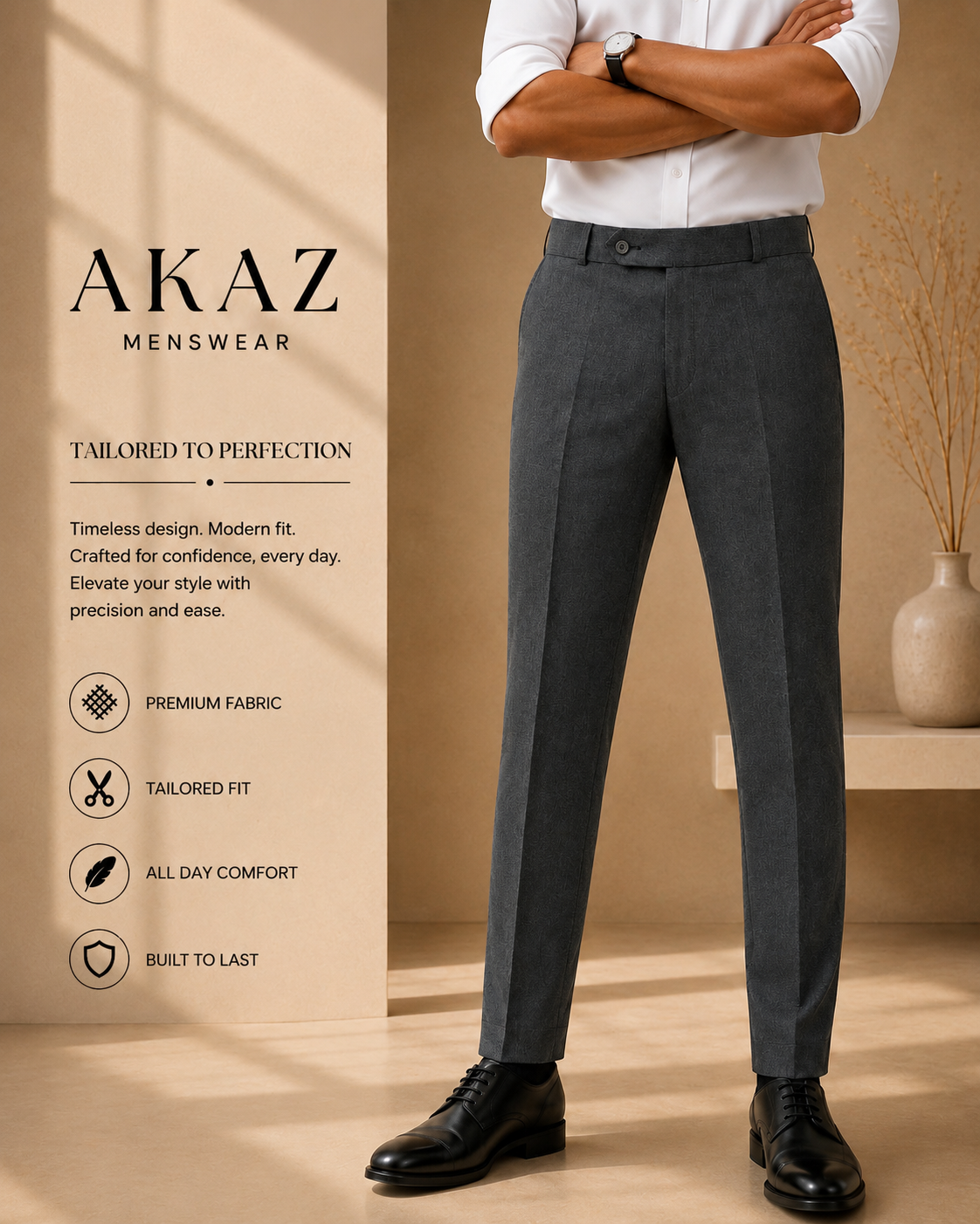 AKAZ FUJI Men's Premium Formal Trousers | Tailored Fit Pants