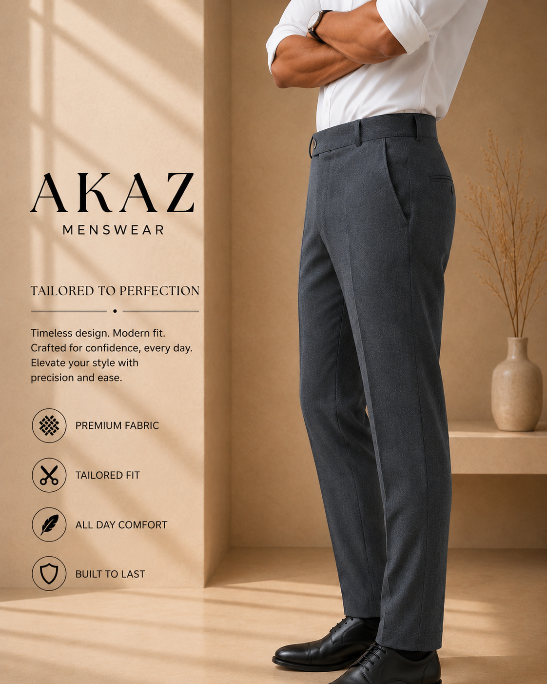 AKAZ FUJI Men's Premium Formal Trousers | Tailored Fit Pants