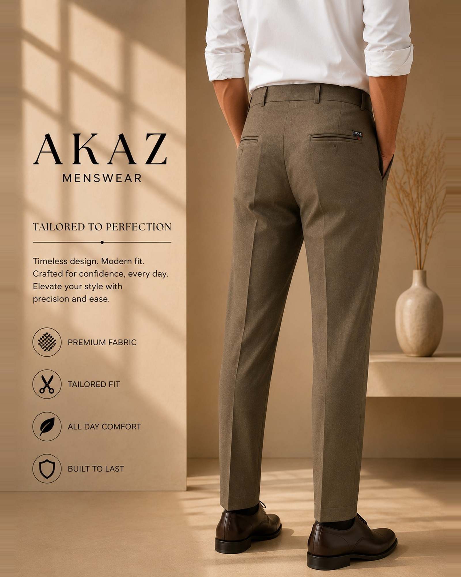 AKAZ FUJI Men's Premium Formal Trousers | Tailored Fit Pants