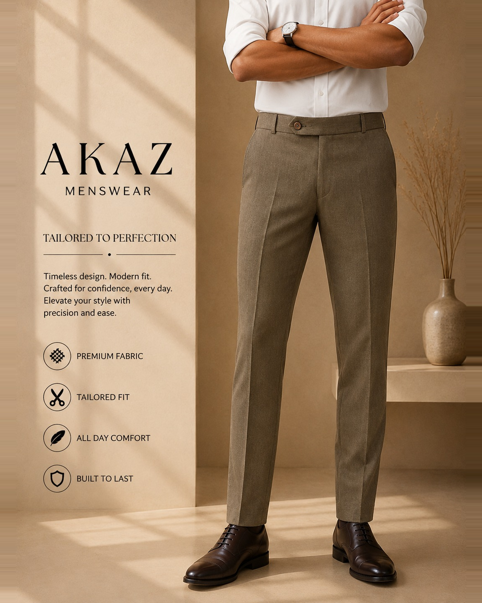 AKAZ FUJI Men's Premium Formal Trousers | Tailored Fit Pants