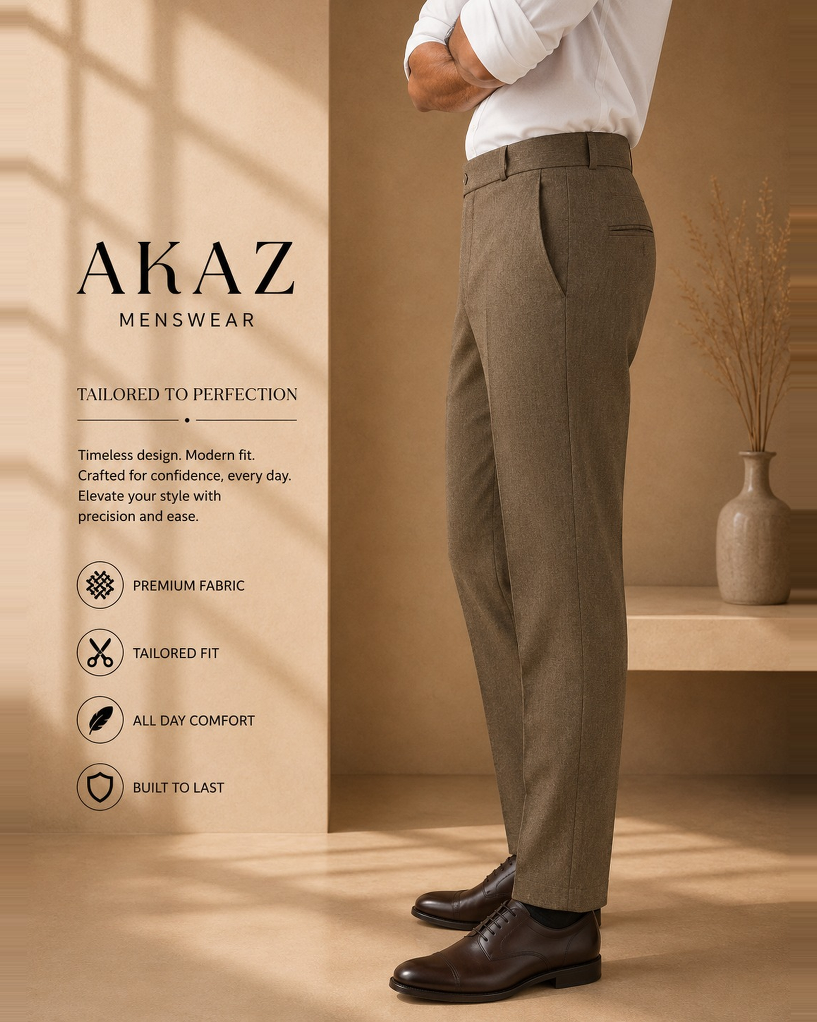 AKAZ FUJI Men's Premium Formal Trousers | Tailored Fit Pants