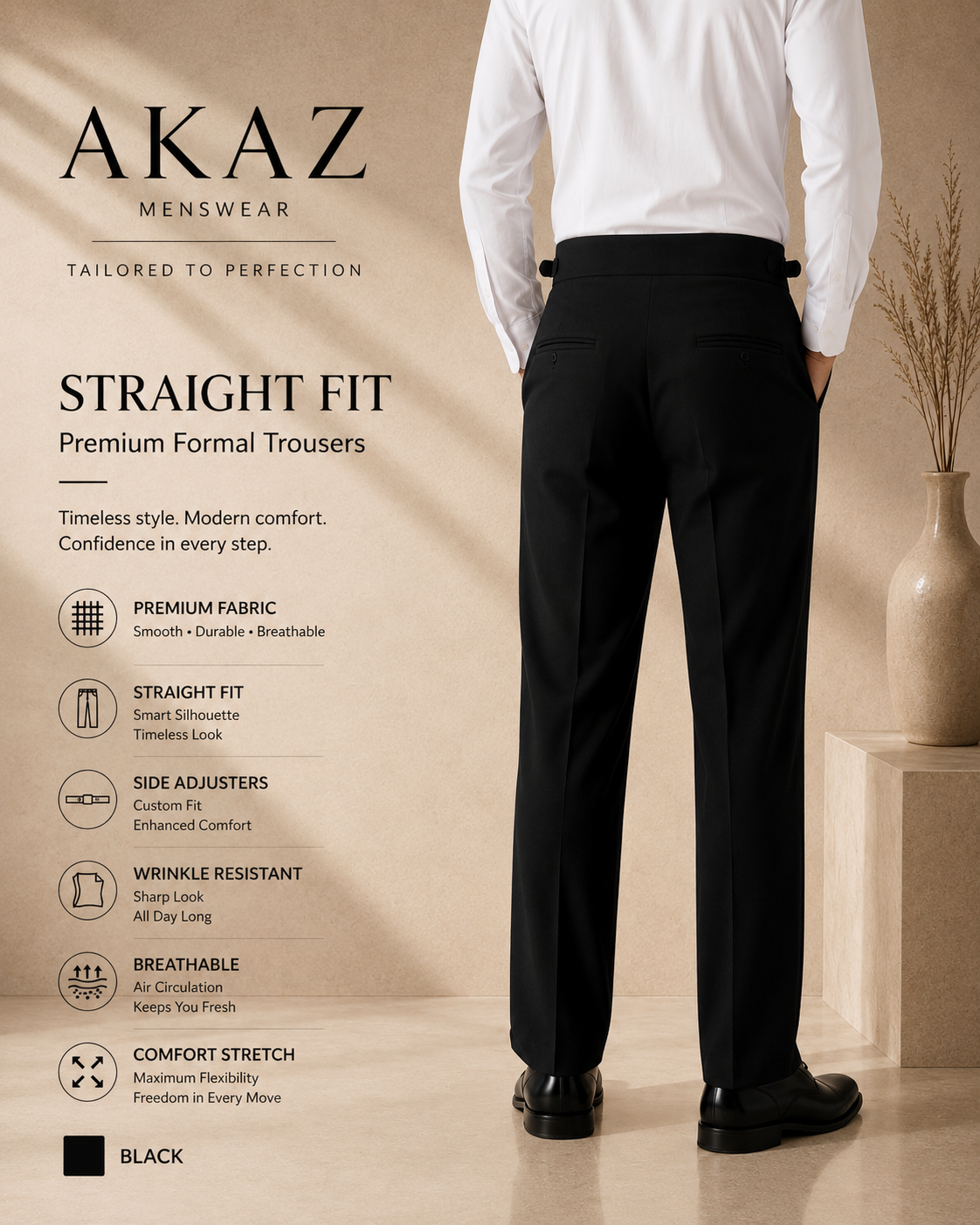 AKAZ Gurkha Straight Fit Men's Trousers | Premium Formal Pants