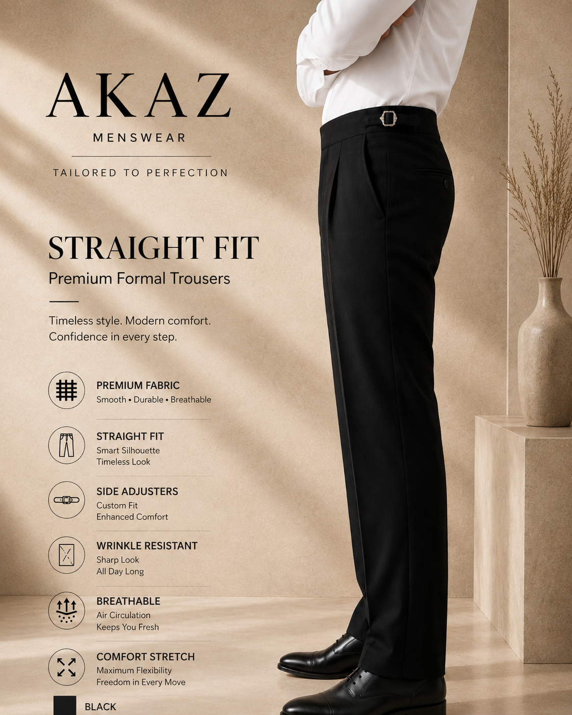 AKAZ Gurkha Straight Fit Men's Trousers | Premium Formal Pants