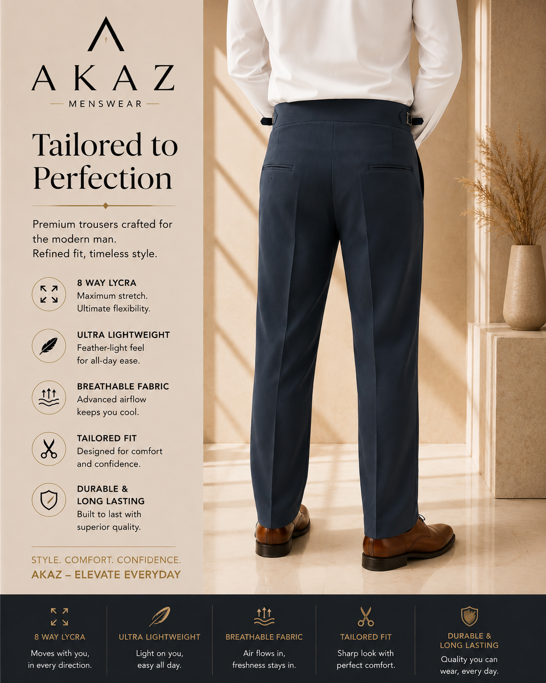 AKAZ Gurkha Straight Fit Men's Trousers | Premium Formal Pants