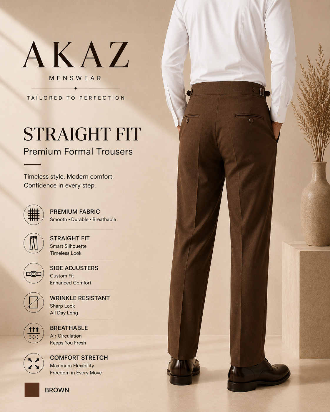 AKAZ Gurkha Straight Fit Men's Trousers | Premium Formal Pants