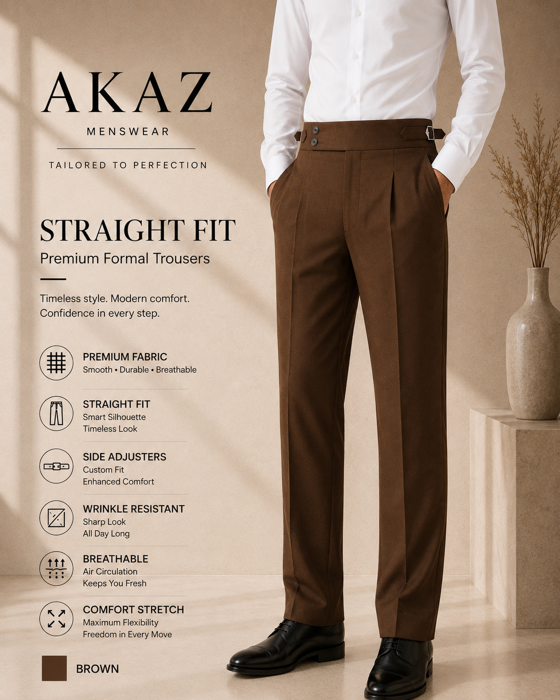 AKAZ Gurkha Straight Fit Men's Trousers | Premium Formal Pants