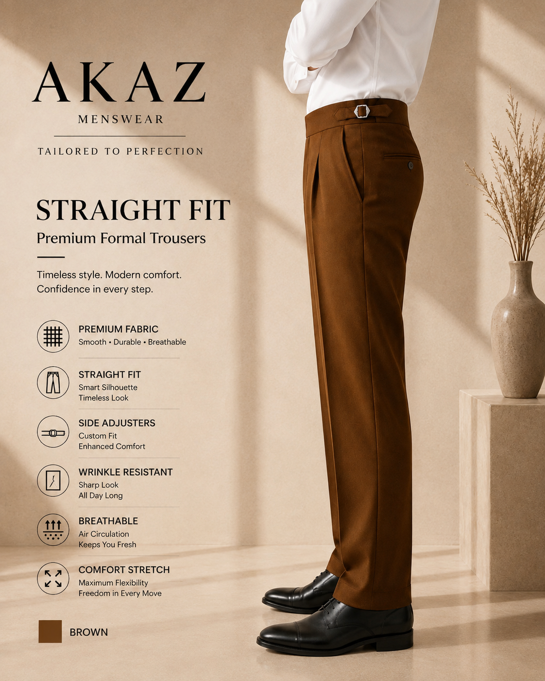 AKAZ Gurkha Straight Fit Men's Trousers | Premium Formal Pants