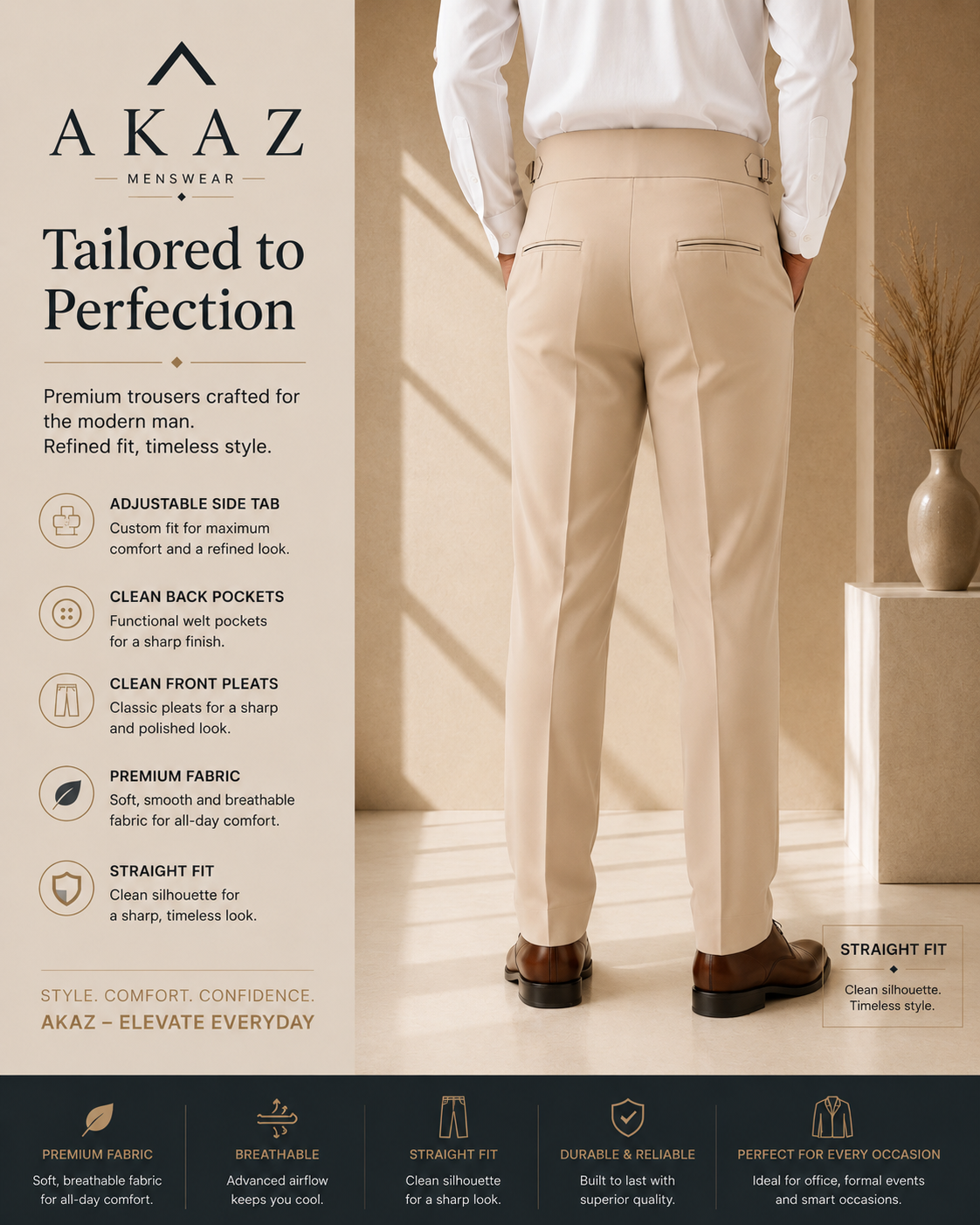 AKAZ Gurkha Straight Fit Men's Trousers | Premium Formal Pants