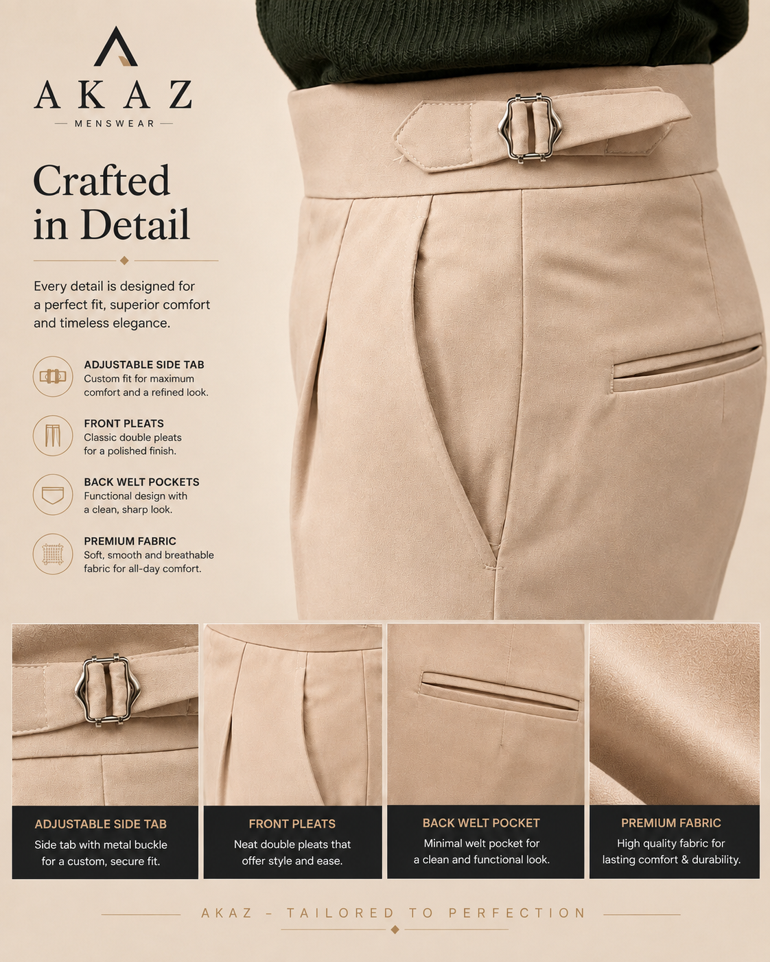 AKAZ Gurkha Straight Fit Men's Trousers | Premium Formal Pants