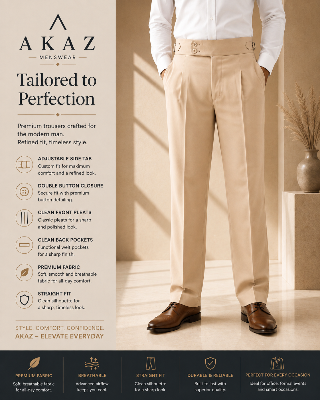 AKAZ Gurkha Straight Fit Men's Trousers | Premium Formal Pants