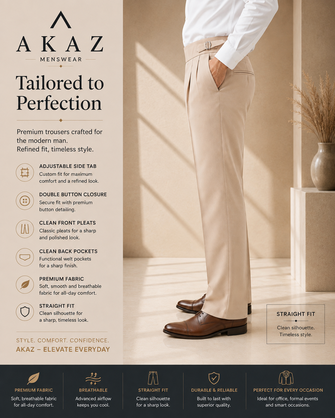 AKAZ Gurkha Straight Fit Men's Trousers | Premium Formal Pants