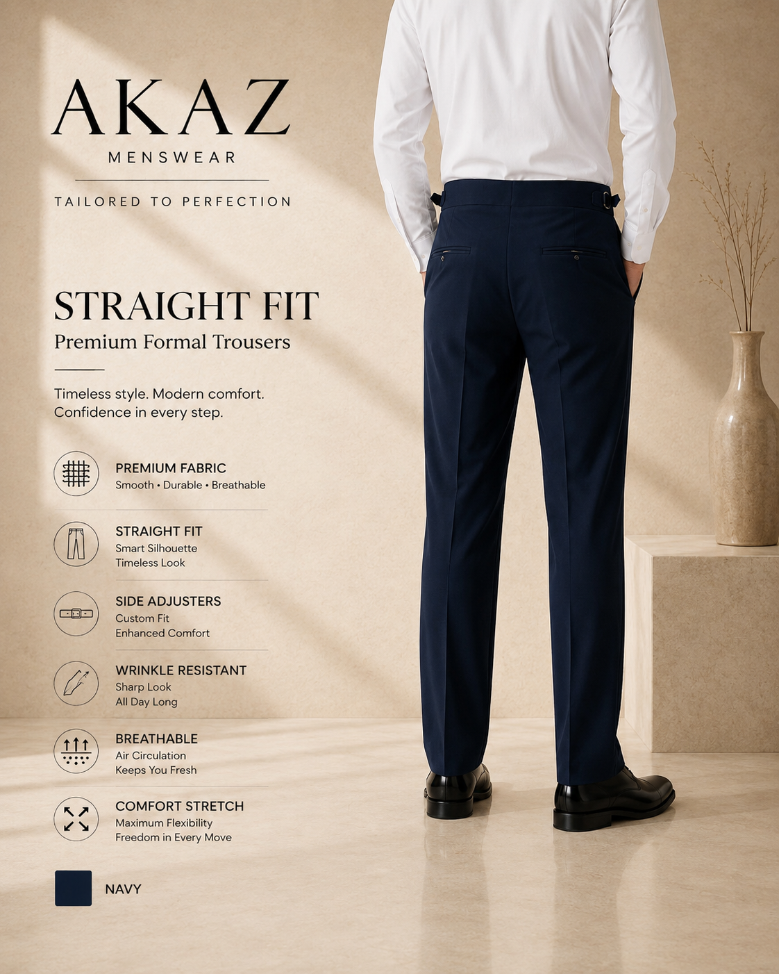 AKAZ Gurkha Straight Fit Men's Trousers | Premium Formal Pants