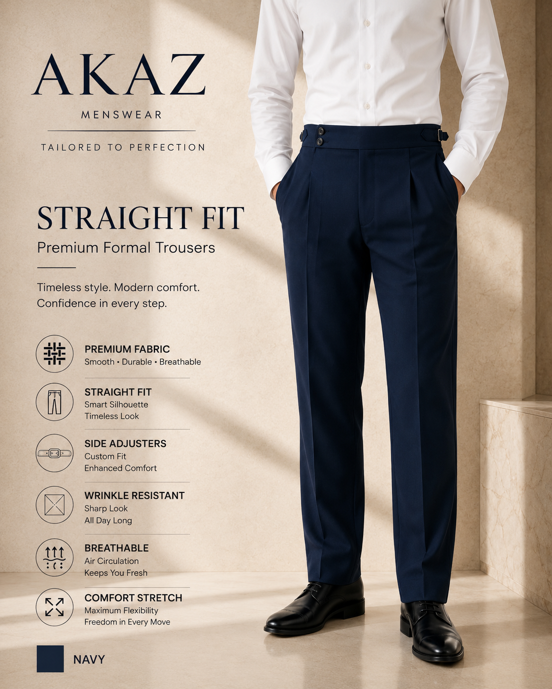 AKAZ Gurkha Straight Fit Men's Trousers | Premium Formal Pants