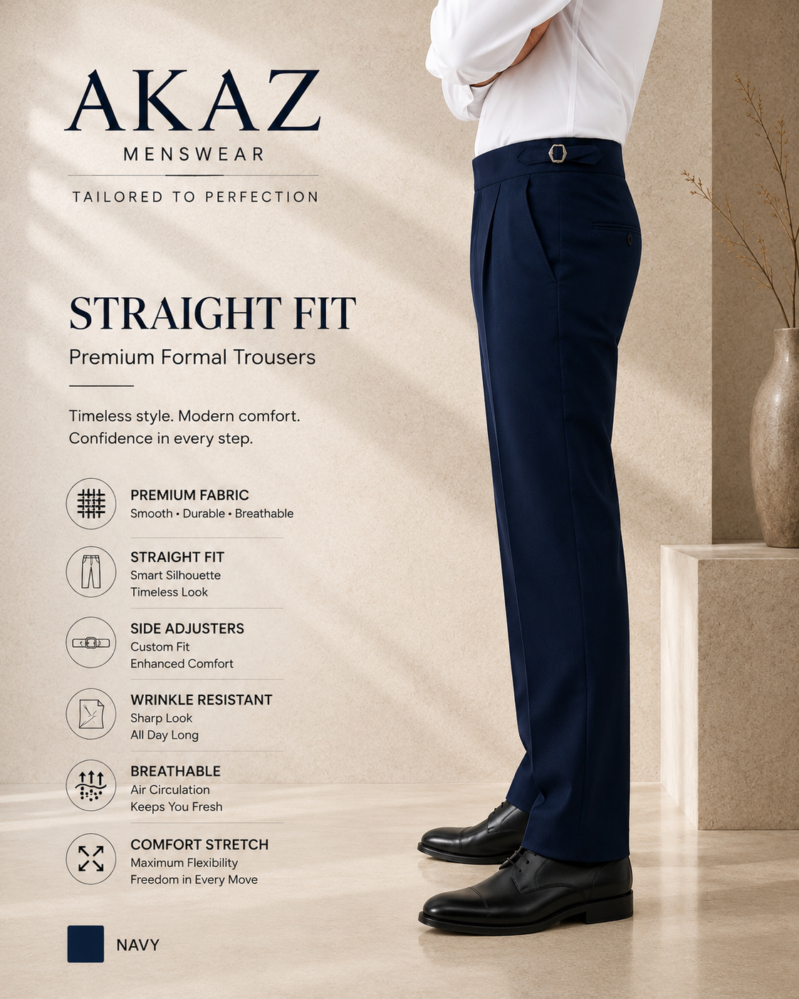 AKAZ Gurkha Straight Fit Men's Trousers | Premium Formal Pants