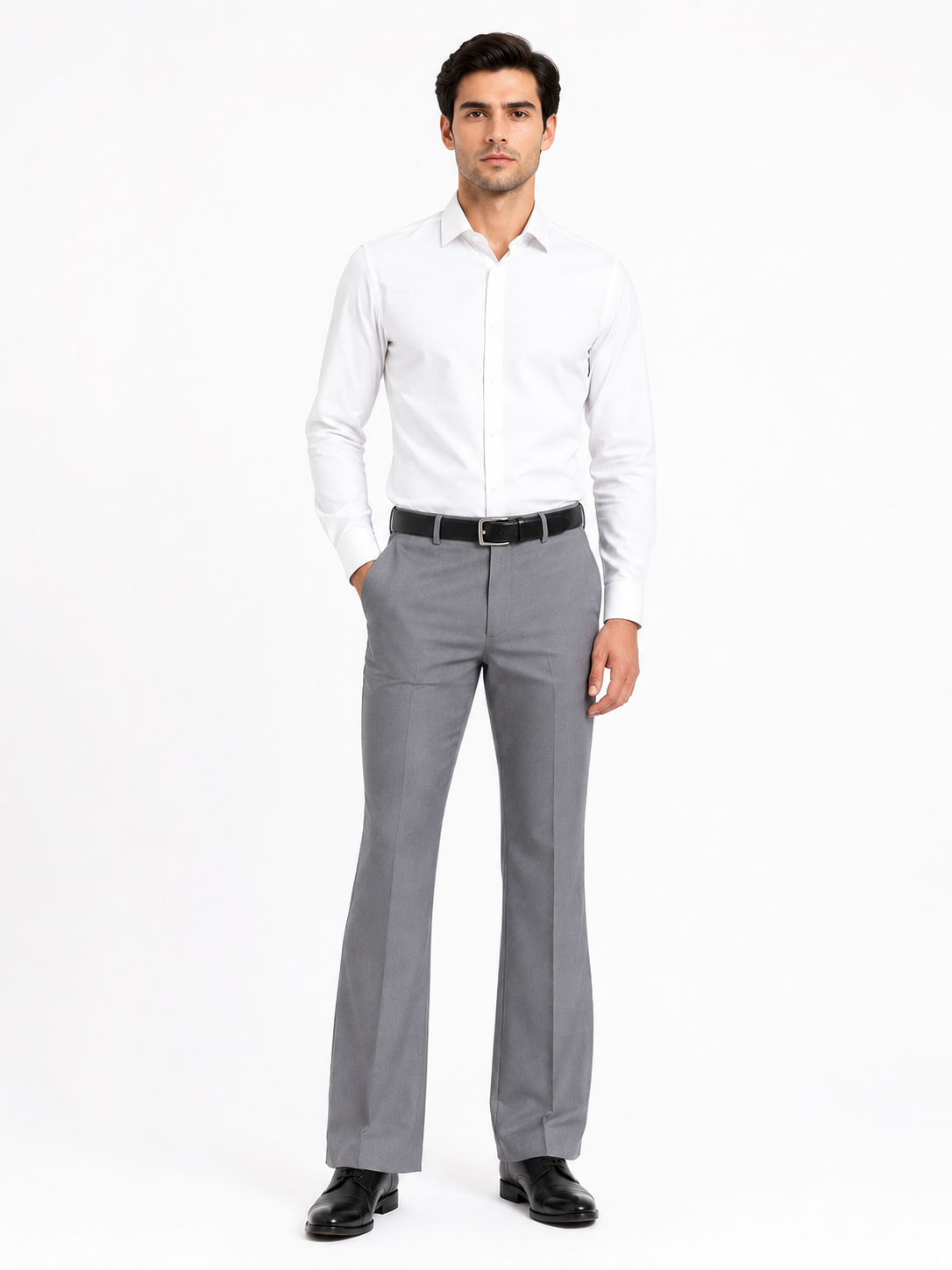 AKAZ Premium Light Grey Dress Pants for Men | Tailored Stretch Bootcut Trousers