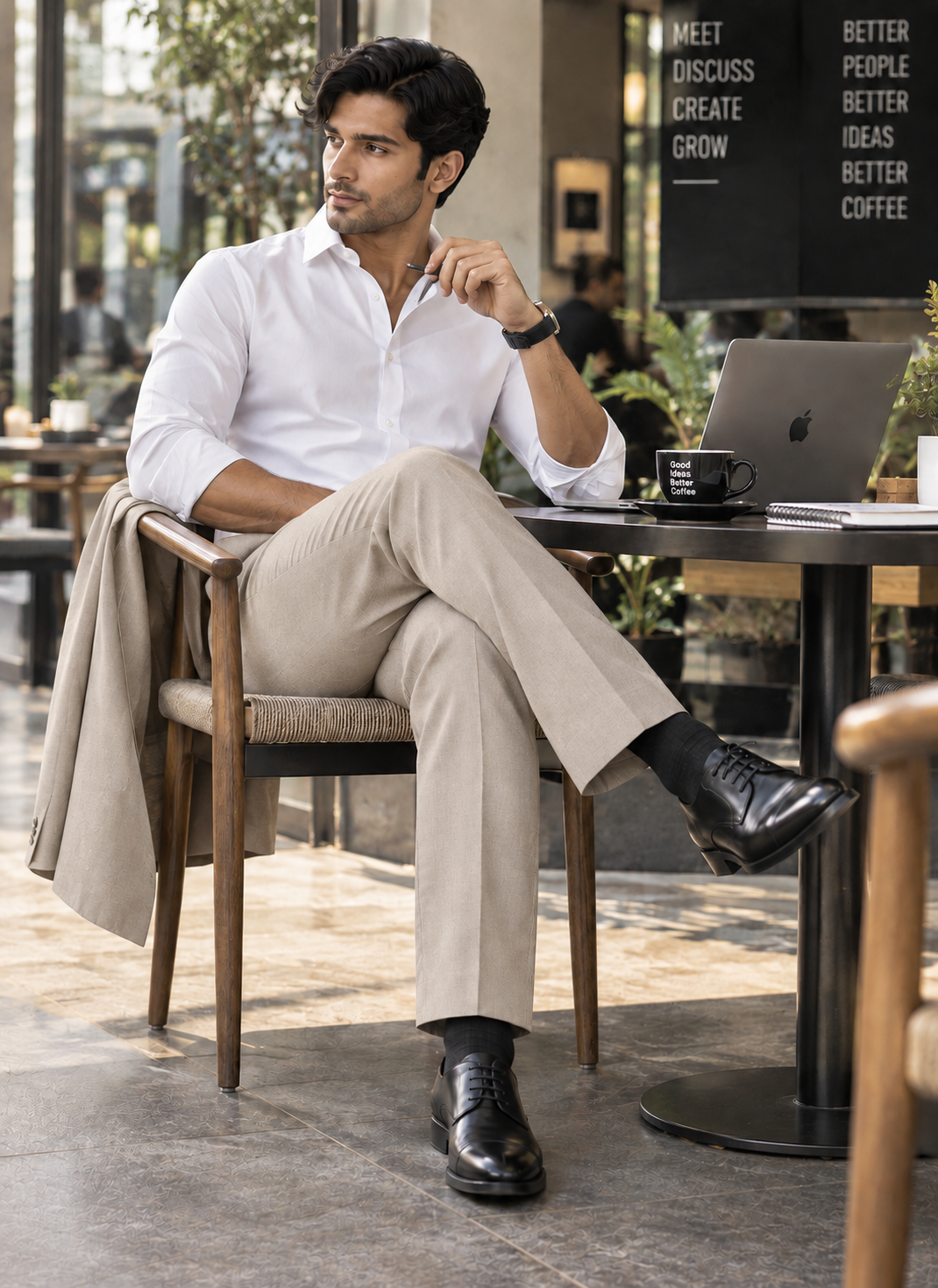 AKAZ MILAN Men's Beige Formal Trousers | 4 Way Stretch Fabric