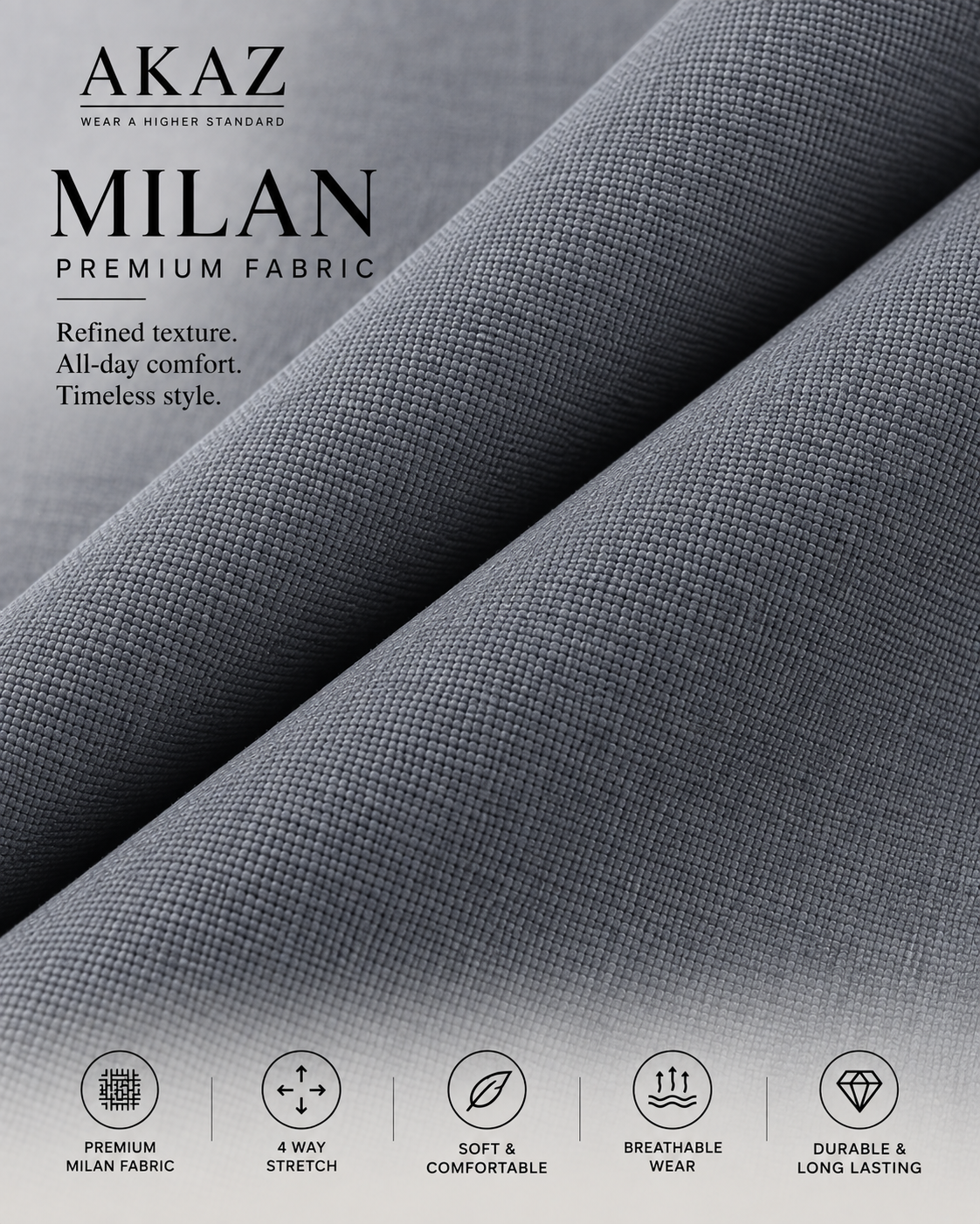 AKAZ MILAN Men's Grey Regular Fit Trousers | Premium Dress Pants for Modern Men