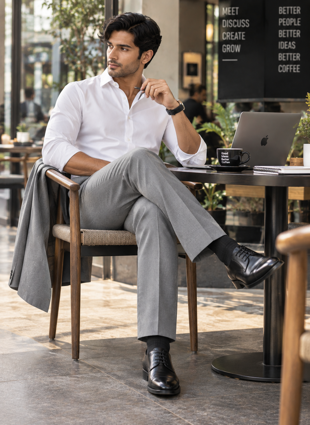 AKAZ MILAN Men's Grey Regular Fit Trousers | Premium Dress Pants for Modern Men