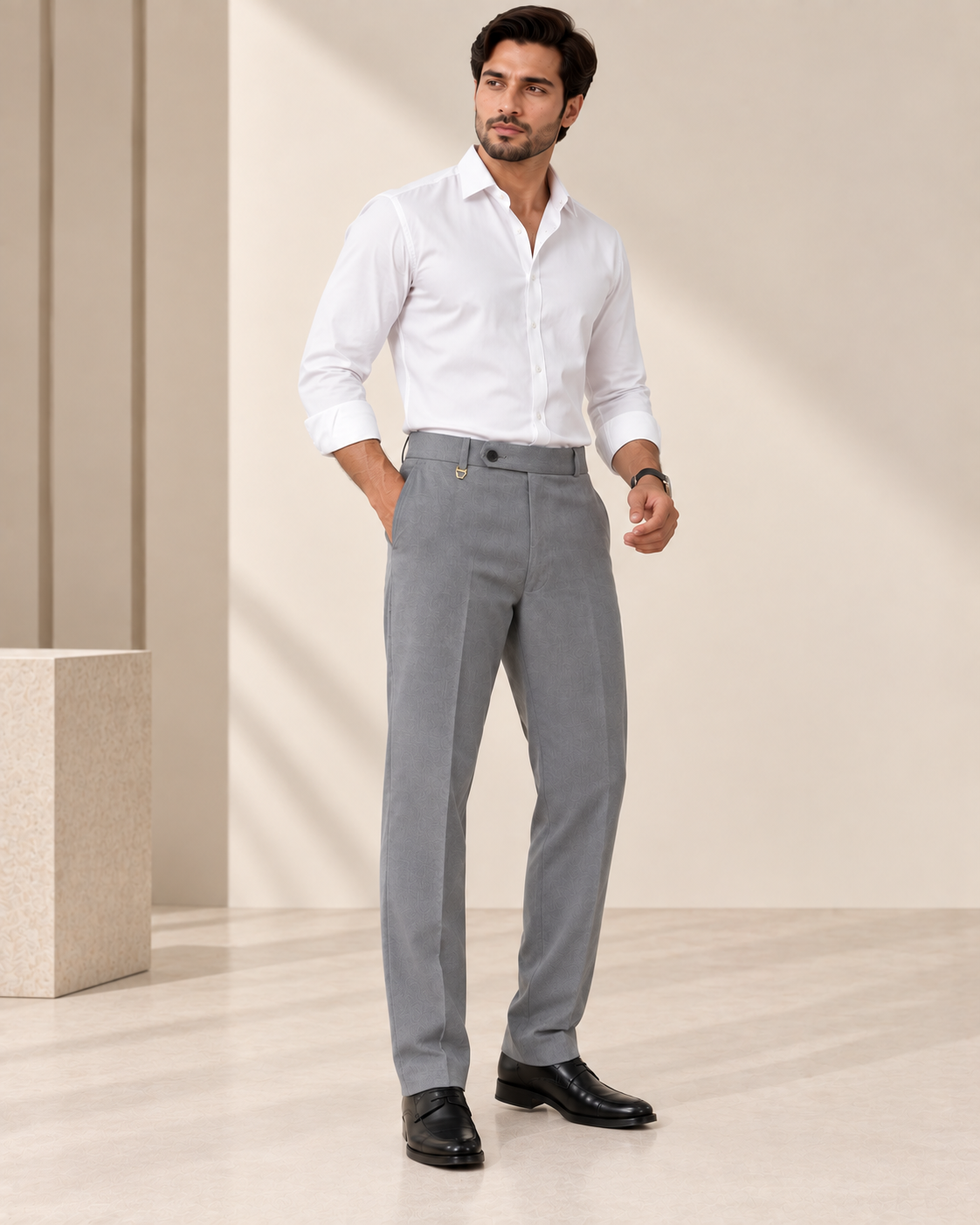 AKAZ MILAN Men's Grey Regular Fit Trousers | Premium Dress Pants for Modern Men