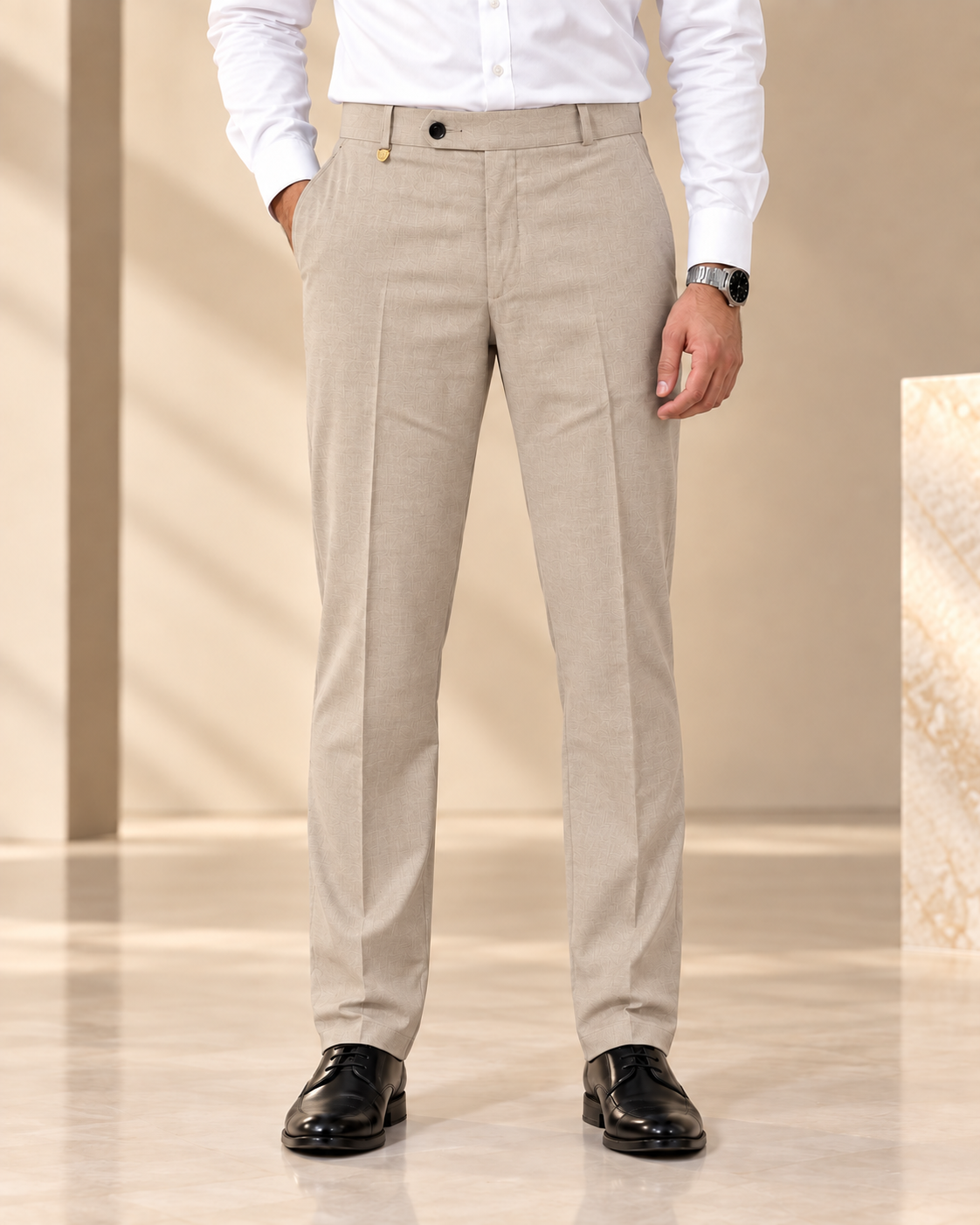 AKAZ MONACO Men's Beige Premium Formal Trousers | Office & Smart-Casual Wear