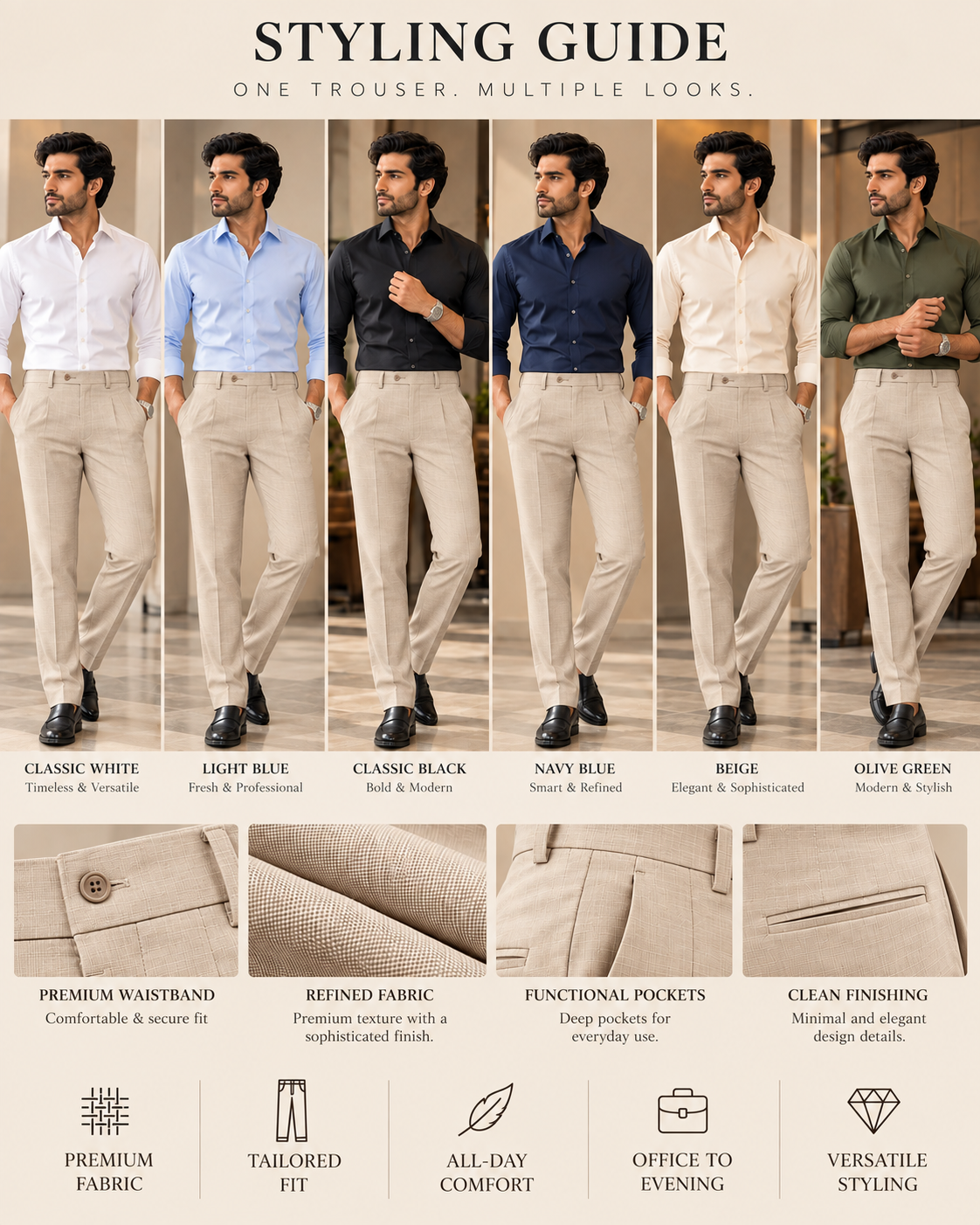 AKAZ MONACO Men's Premium Formal Trousers | Regular Fit Dress Pants