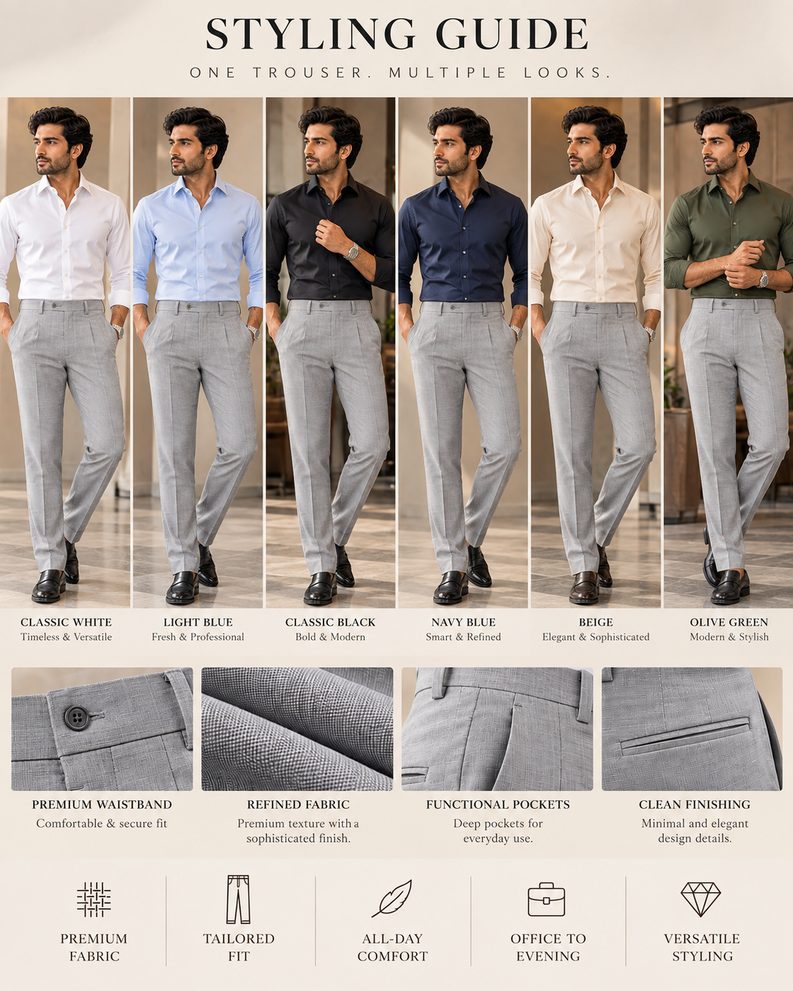 AKAZ MONACO Men's Premium Formal Trousers | Regular Fit Dress Pants