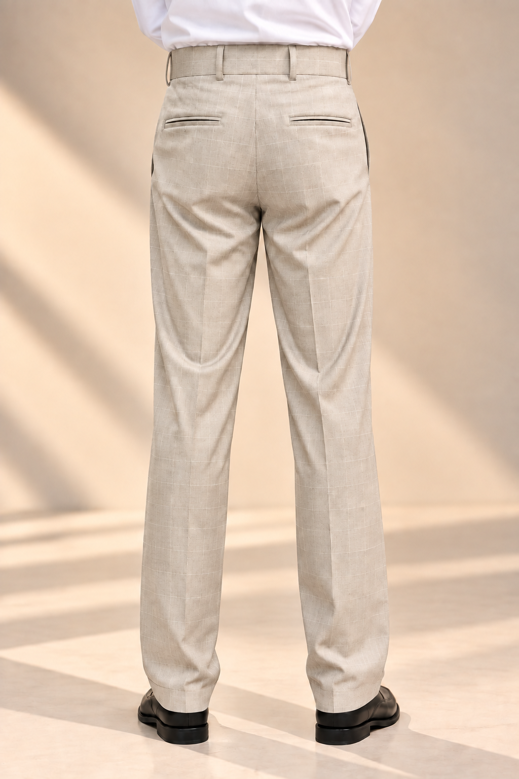 AKAZ SPAIN Men's Beige Gurkha Style Formal Trousers | Tailored Fit Windowpane Check Pants
