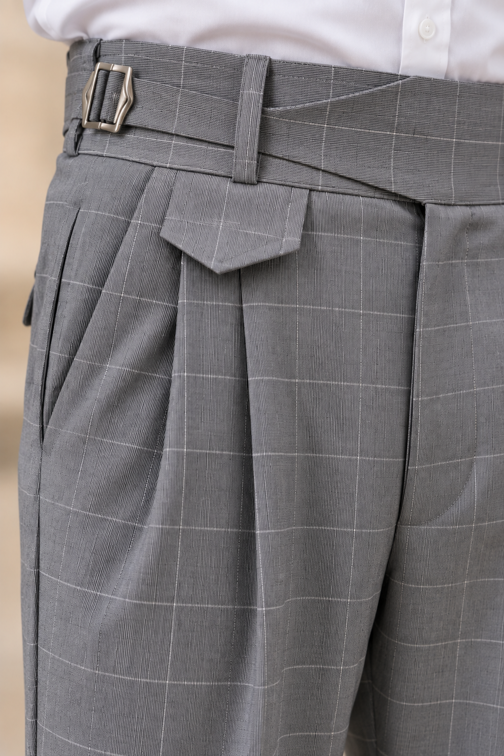 AKAZ SPAIN Men's Grey Gurkha Style Formal Trousers | Tailored Pants for Office & Business Wear