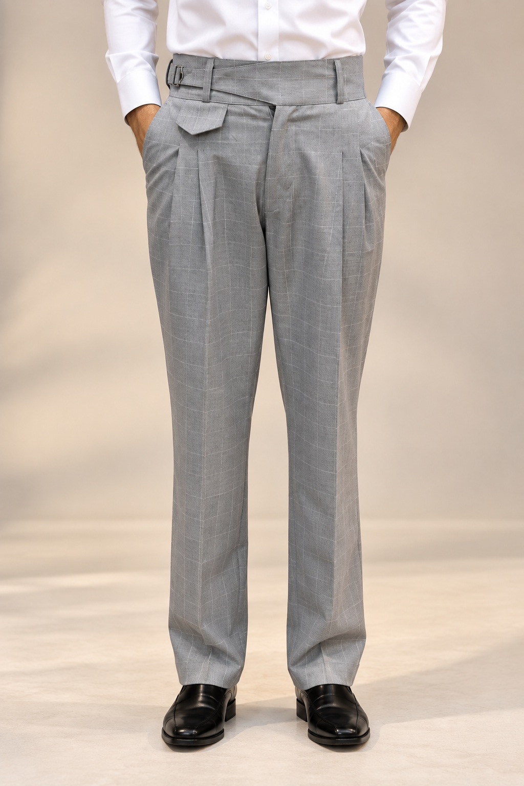 AKAZ SPAIN Men's Grey Gurkha Style Formal Trousers | Tailored Pants for Office & Business Wear