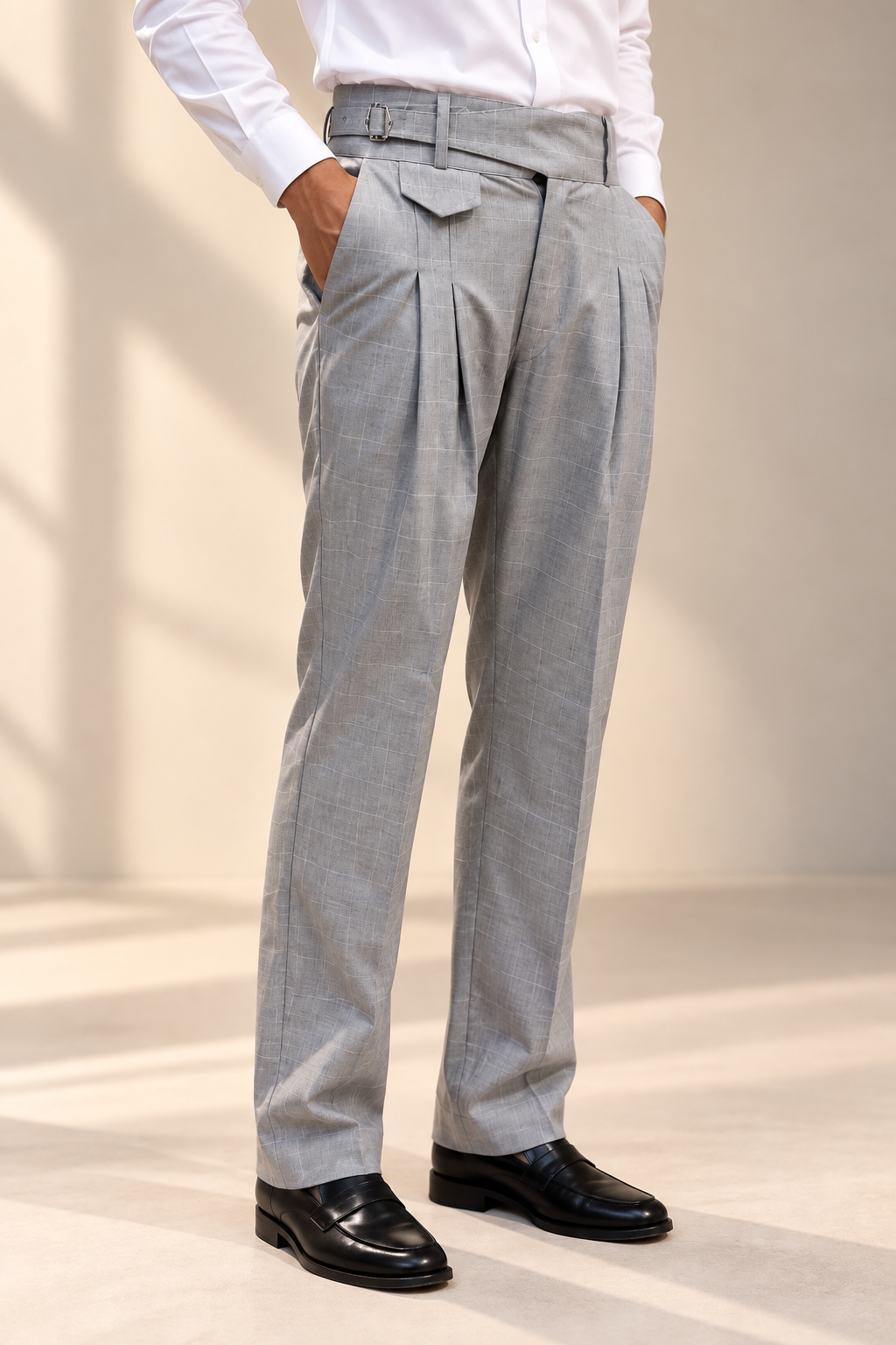 AKAZ SPAIN Men's Grey Gurkha Style Formal Trousers | Tailored Pants for Office & Business Wear