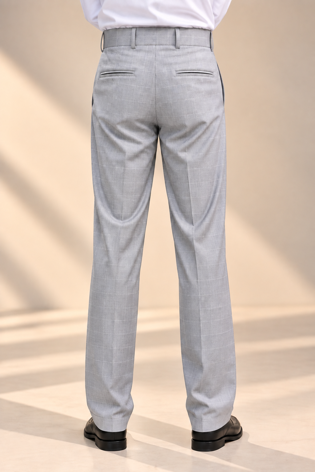AKAZ SPAIN Men's Light Grey Gurkha Style Formal Trousers | Check Pants for Business Wear