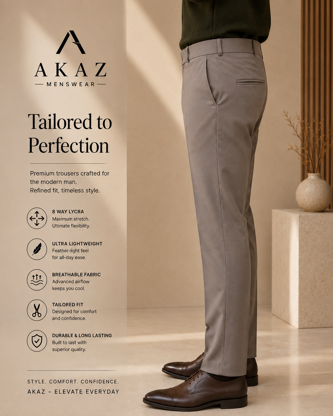 SUPRA 8-Way Stretch Men's Formal Trousers | Premium Comfort Fit Pants