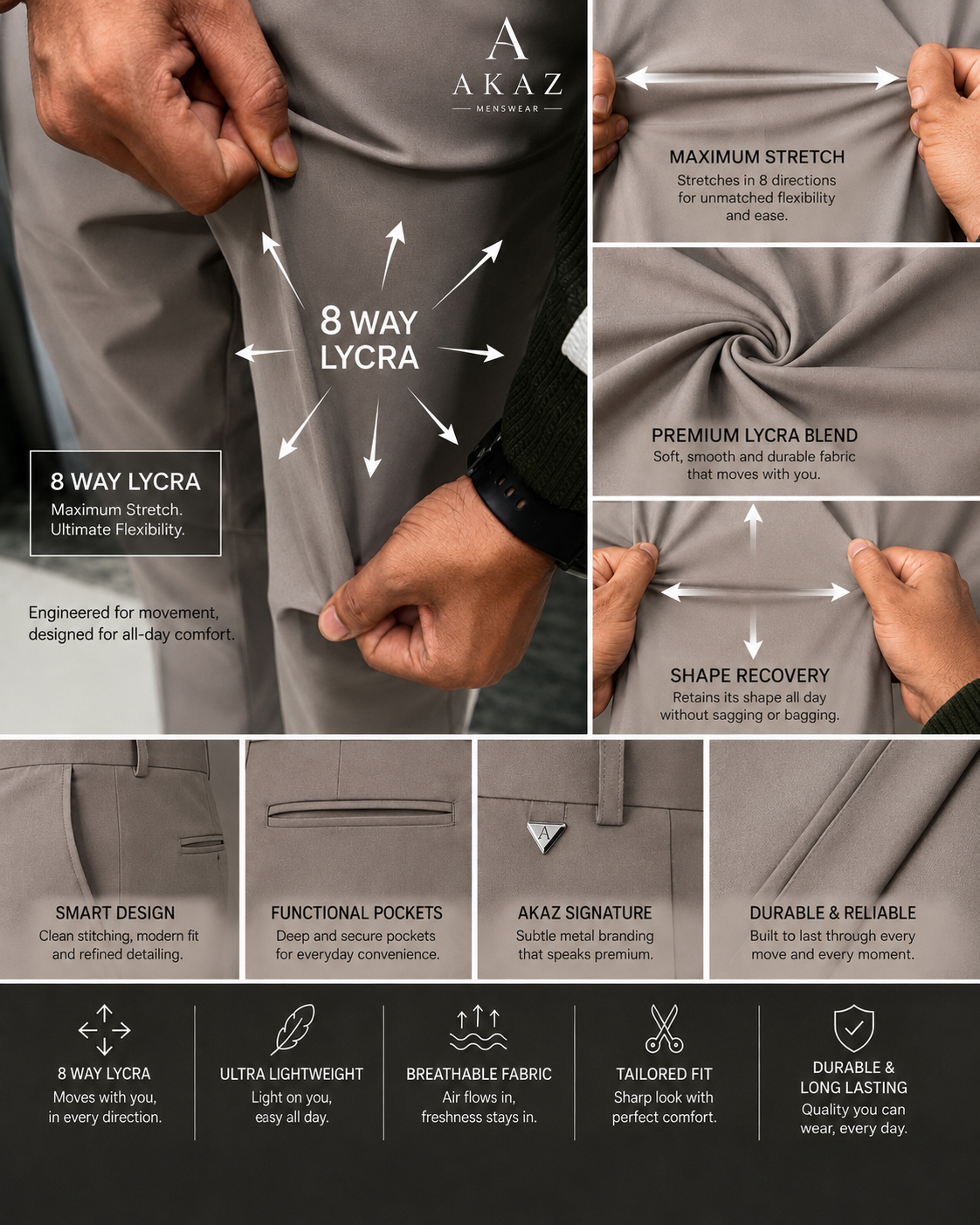 SUPRA 8-Way Stretch Men's Formal Trousers | Premium Comfort Fit Pants