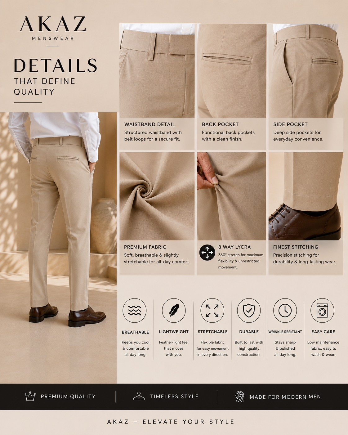 SUPRA 8-Way Stretch Men's Formal Trousers | Premium Comfort Fit Pants