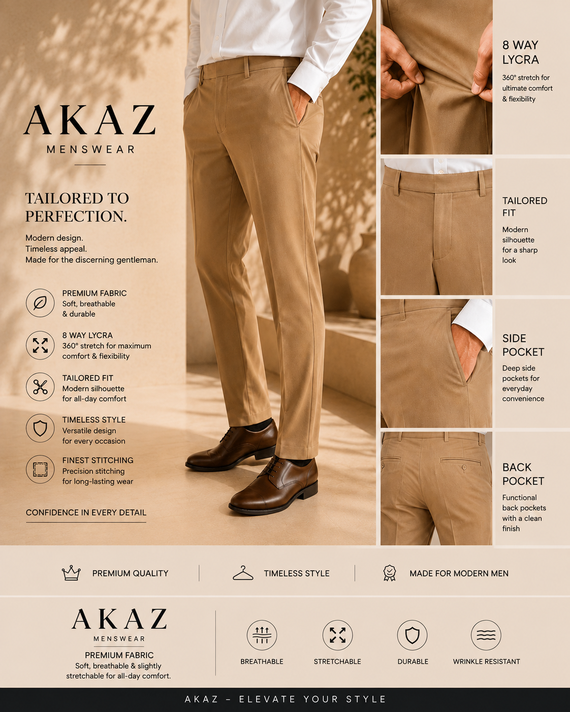 SUPRA 8-Way Stretch Men's Formal Trousers | Premium Comfort Fit Pants