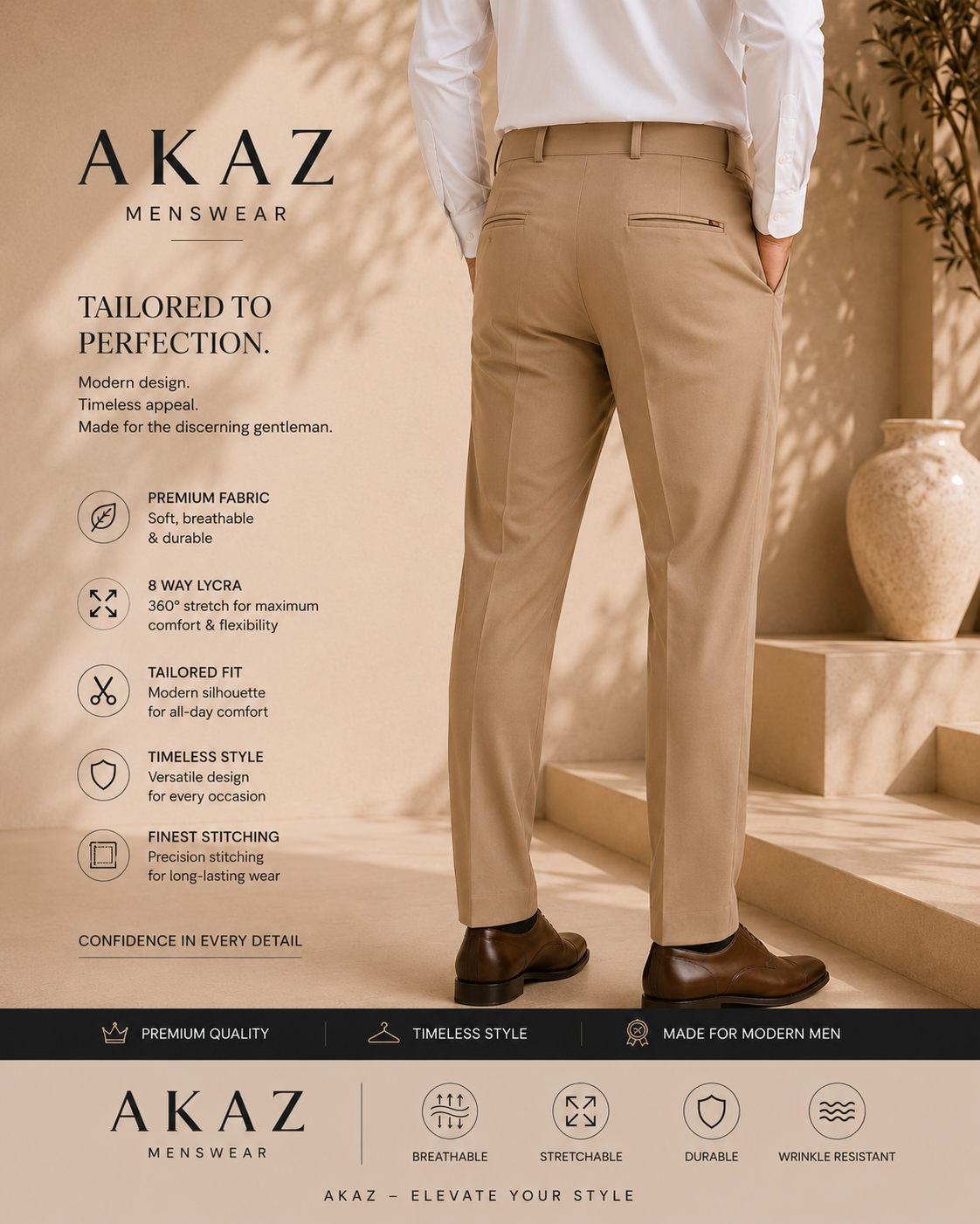 SUPRA 8-Way Stretch Men's Formal Trousers | Premium Comfort Fit Pants